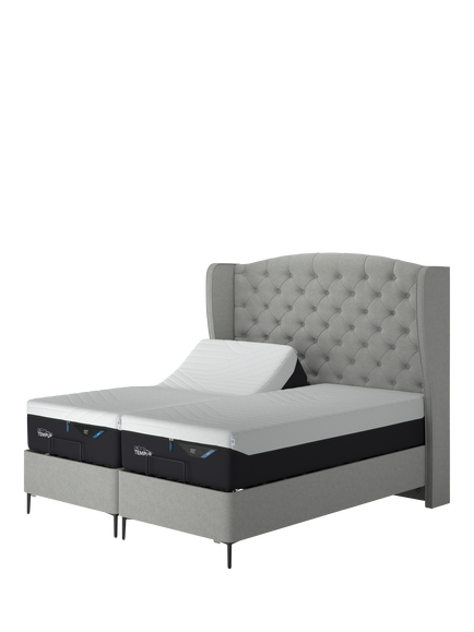 TEMPUR® Suffolk Slim Divan Adjustable Disc Upholstered Bed, King Size, Light Grey
