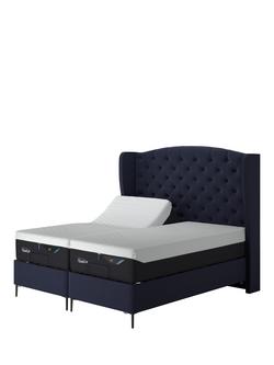 TEMPUR® Suffolk Slim Divan Adjustable Disc Upholstered Bed, Single, Dark Blue
