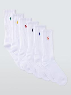Ralph Lauren Crew Socks, Pack of 6, White, White
