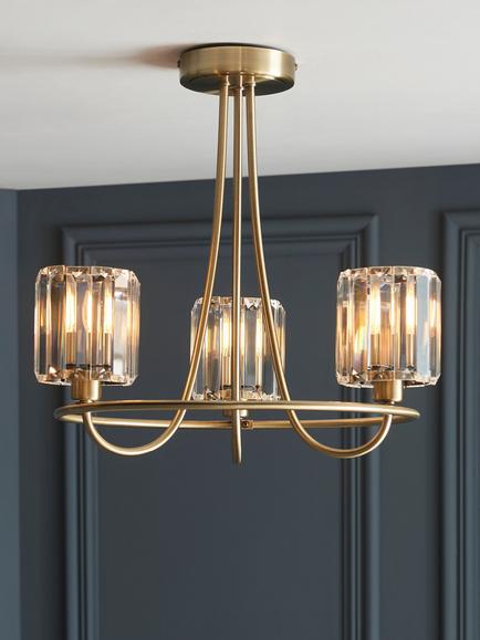 Bay Lighting Lyon 3 Arm Semi Flush Ceiling Light, Brass - view 2, Brass