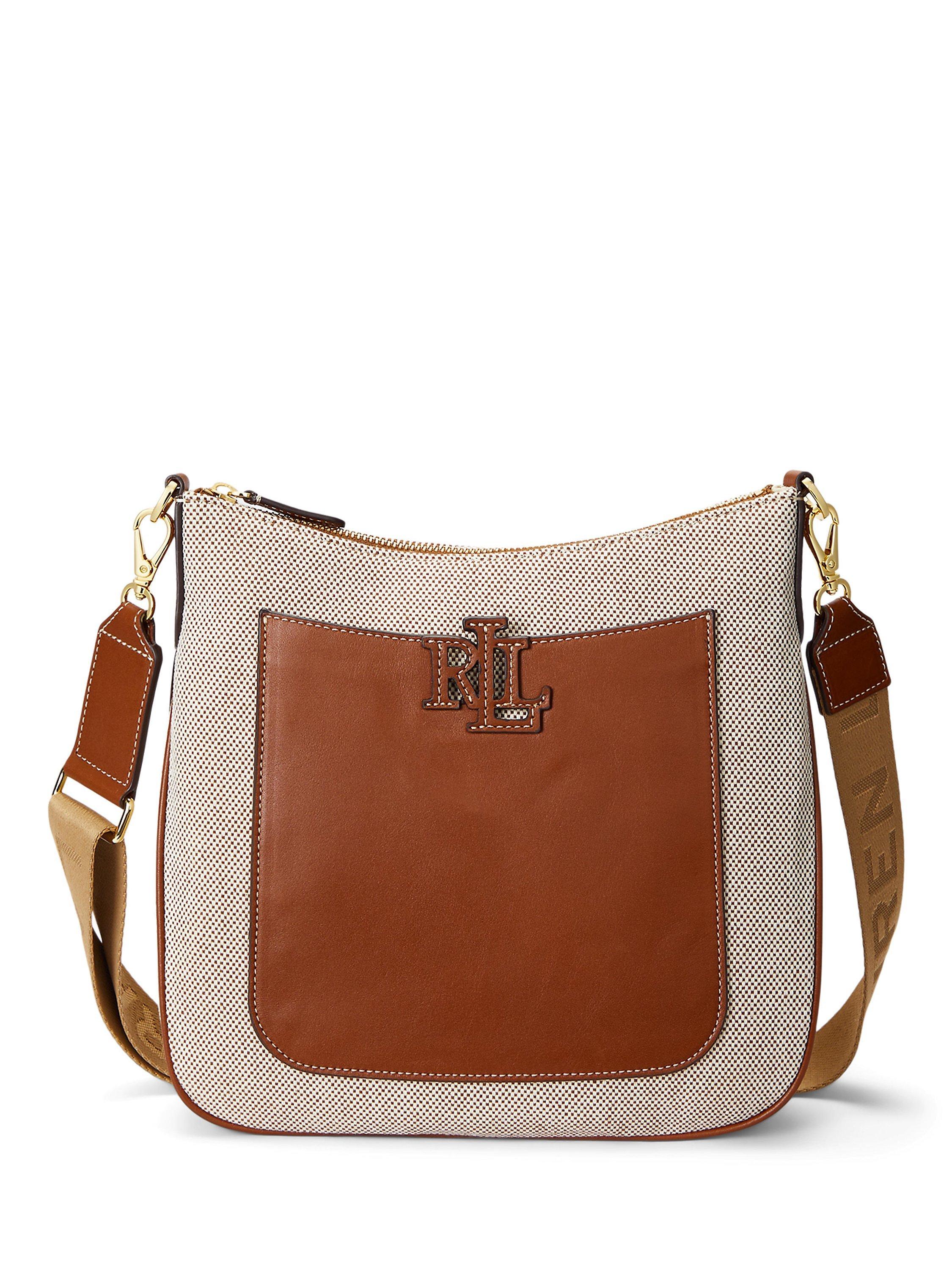 Lauren Ralph Lauren Cameryn Canvas and Leather Crossbody Bag, Natural/Lauren Tan