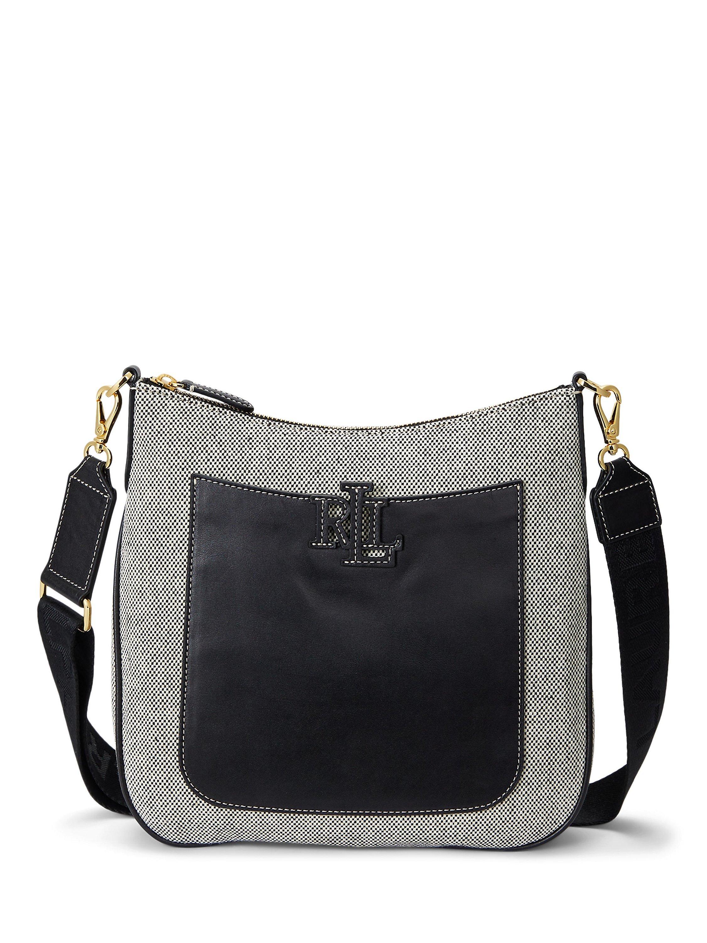 Lauren Ralph Lauren Cameryn Canvas and Leather Crossbody Bag, Natural/Black