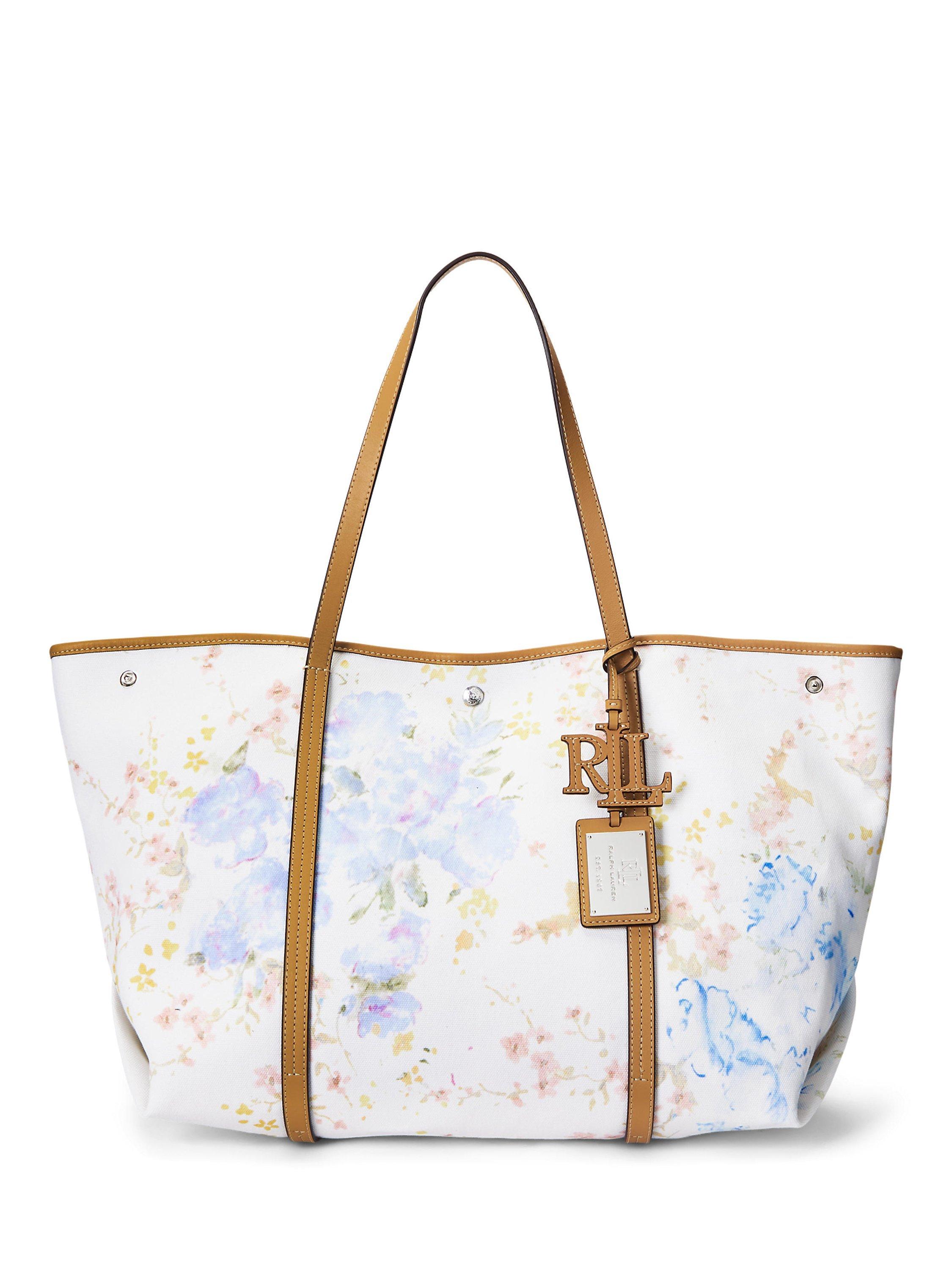 Lauren Ralph Lauren Emerie Jardin Leather Tote Bag Jardins Cream Buff