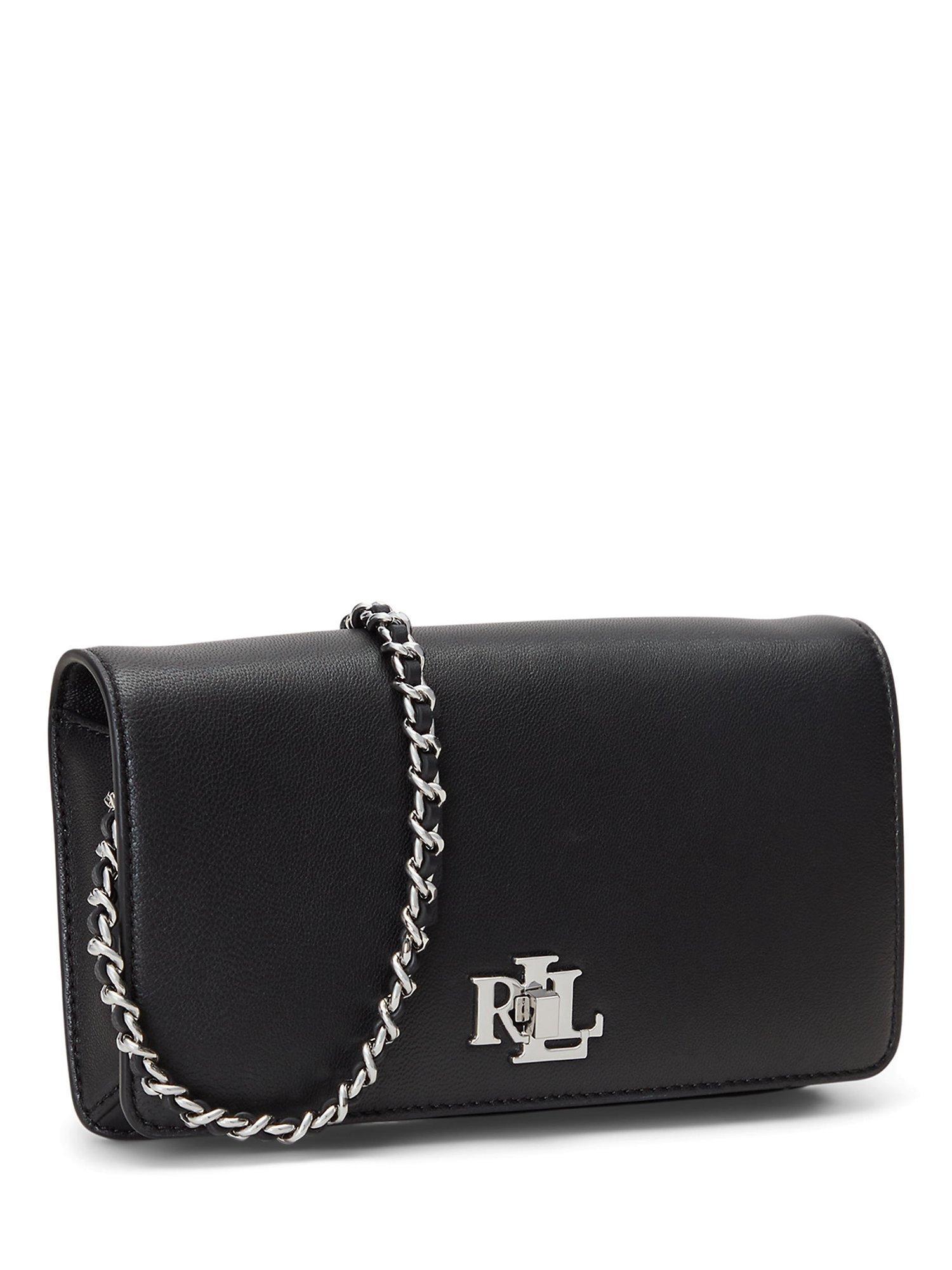 Lauren Ralph Lauren Tech Leather Chain Strap Cross Body Bag Black
