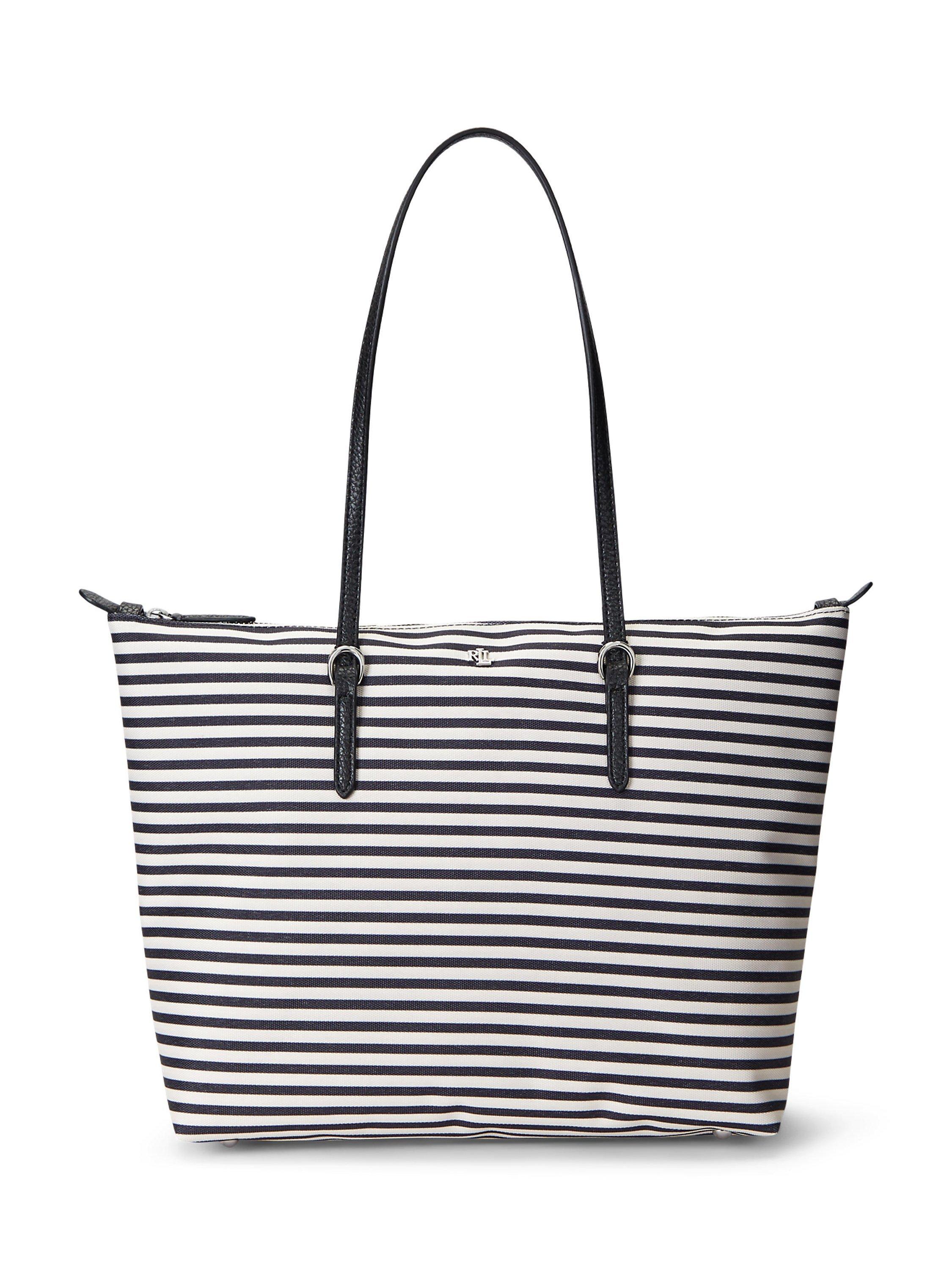 Black and white striped tote best sale