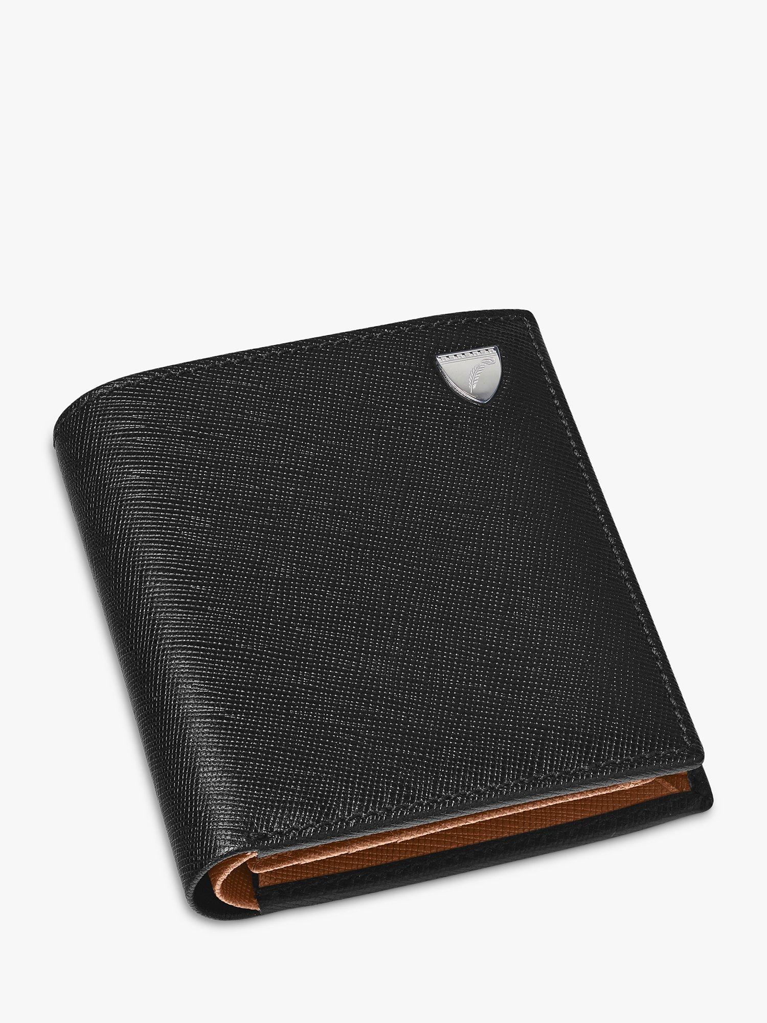 Product image 2 of 7, which shows Aspinal of London ID & Coin RFID Saffiano Leather Wallet, Black/Tan