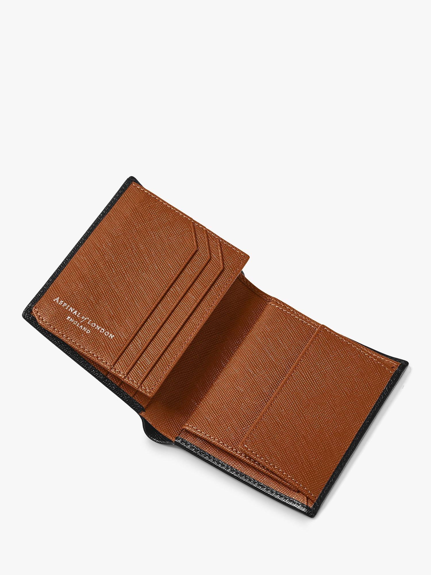 Product image 4 of 7, which shows Aspinal of London ID & Coin RFID Saffiano Leather Wallet, Black/Tan