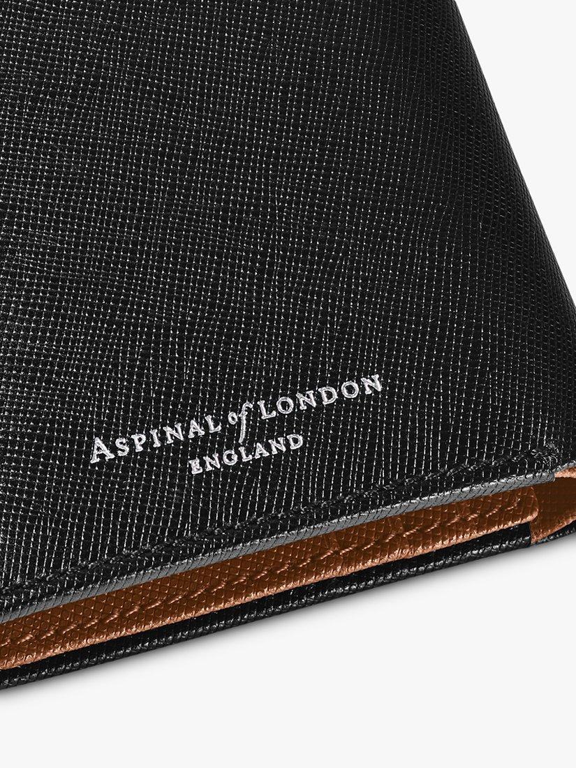 Product image 7 of 7, which shows Aspinal of London ID & Coin RFID Saffiano Leather Wallet, Black/Tan