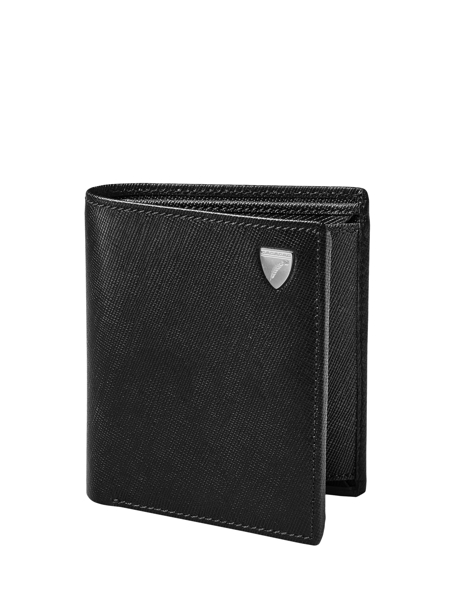 Product image 1 of 7, which shows Aspinal of London ID & Coin RFID Saffiano Leather Wallet, Black