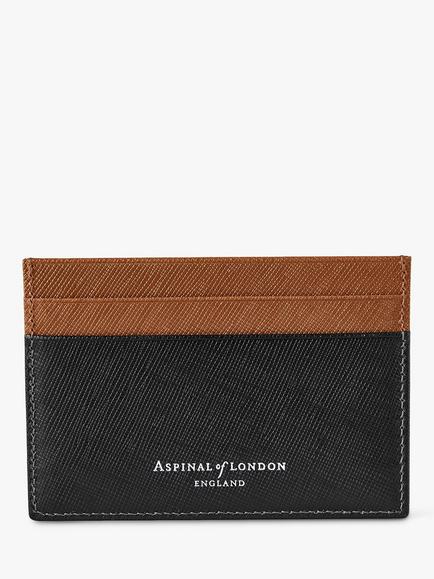 Aspinal of London Saffiano Leather Slim Credit Card Holder - view 2, Black/Tan