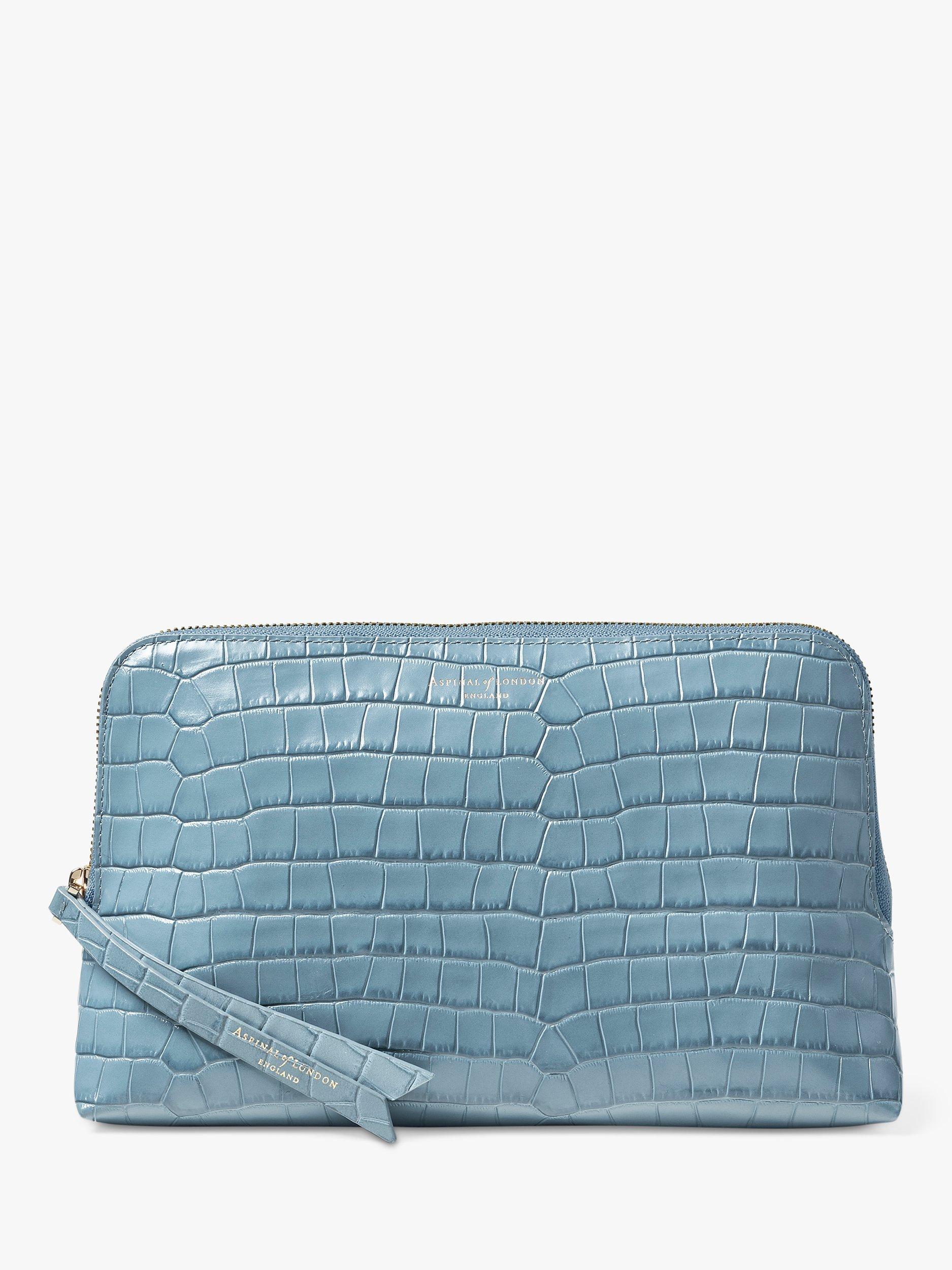 Aspinal of London Large Essential Croc Leather Cosmetic Case, Cornflower