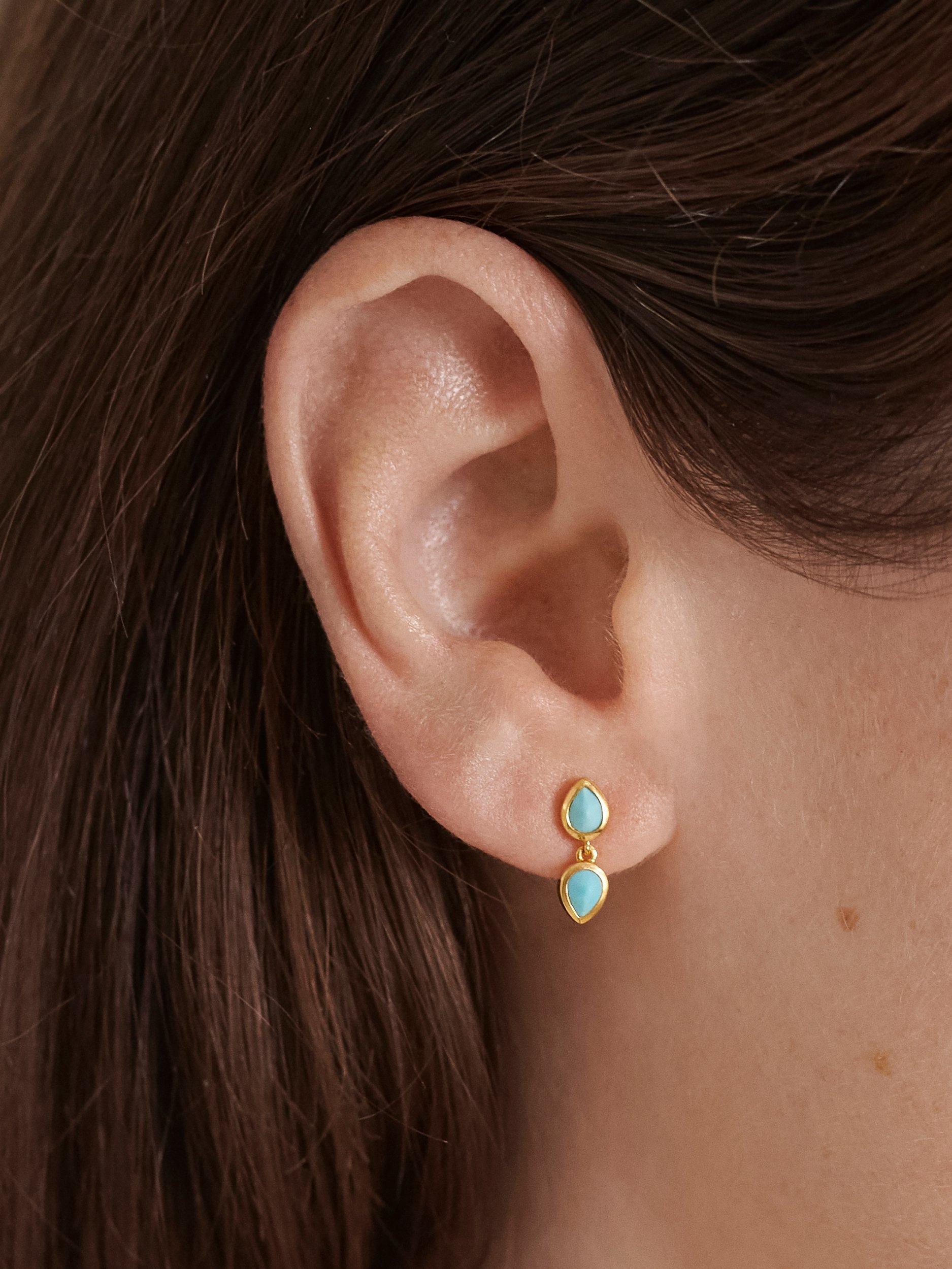 Product image 3 of 4, which shows Monica Vinader Teardrop Stud Earrings, Gold