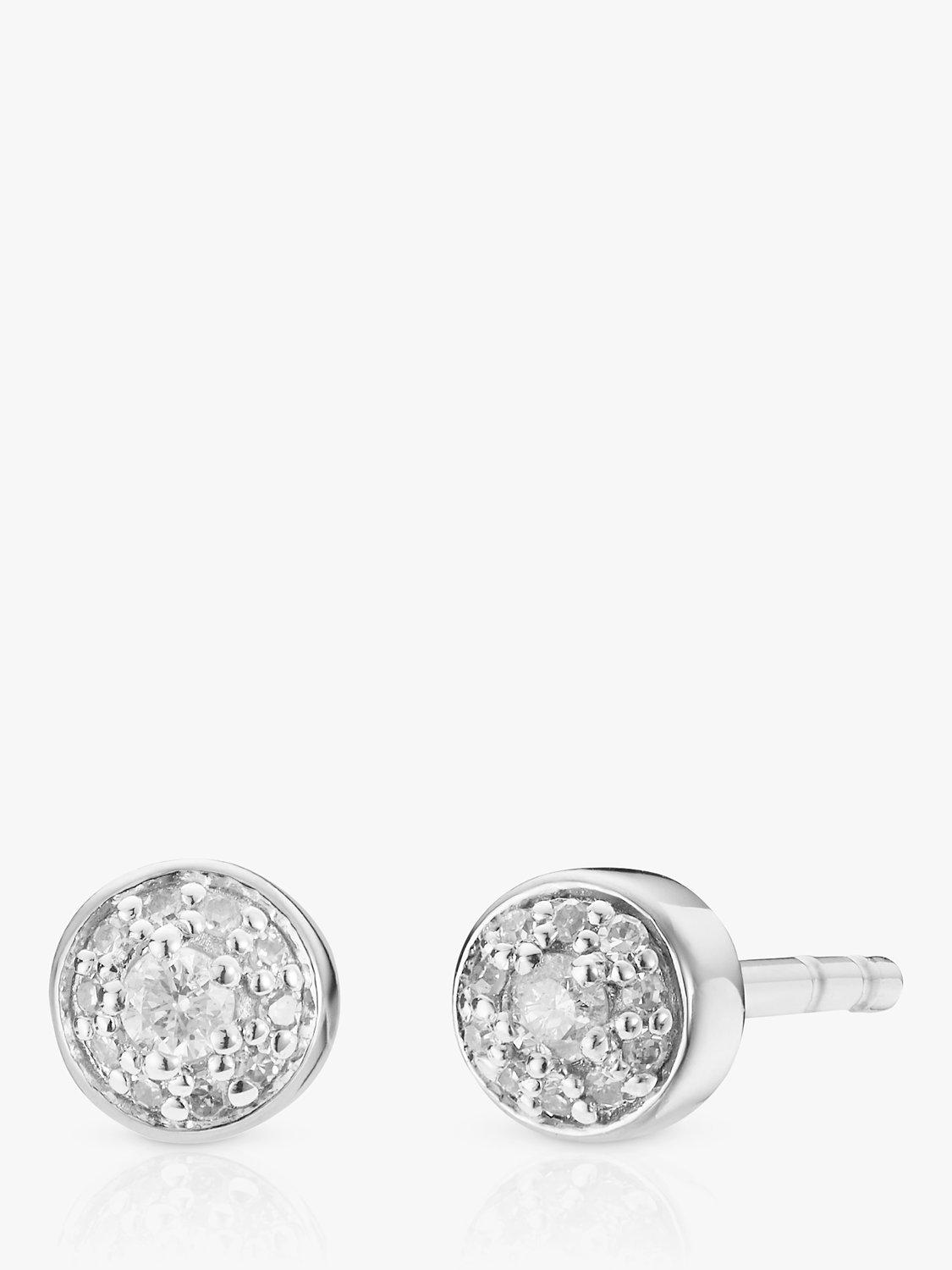 Product image 1 of 4, which shows Monica Vinader Fiji Button Diamond Earrings, Silver