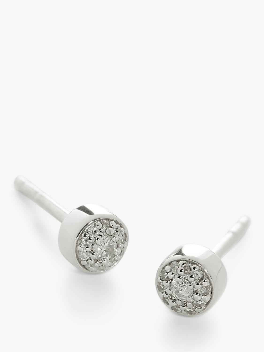Product image 2 of 4, which shows Monica Vinader Fiji Button Diamond Earrings, Silver