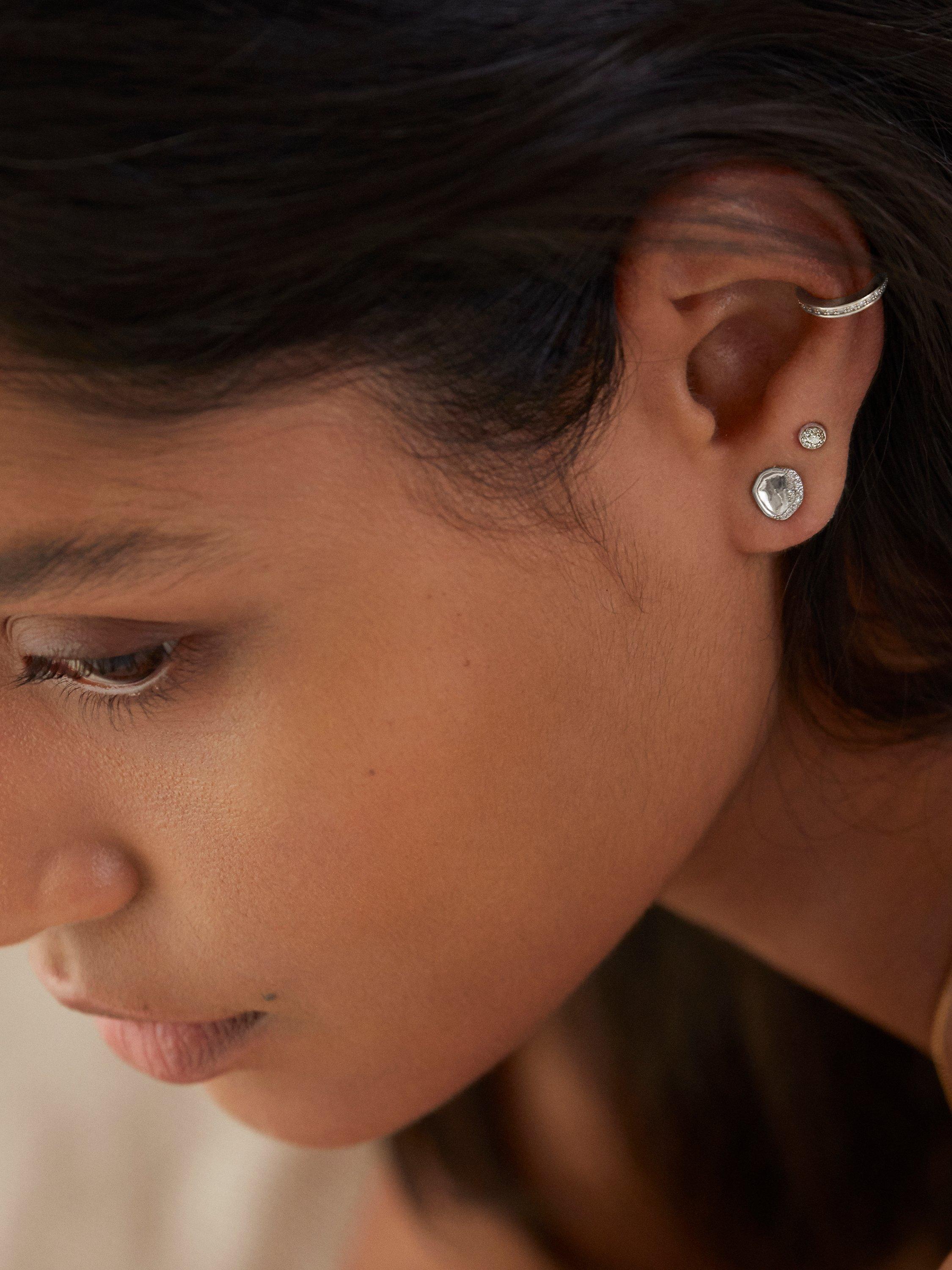 Product image 3 of 4, which shows Monica Vinader Fiji Button Diamond Earrings, Silver