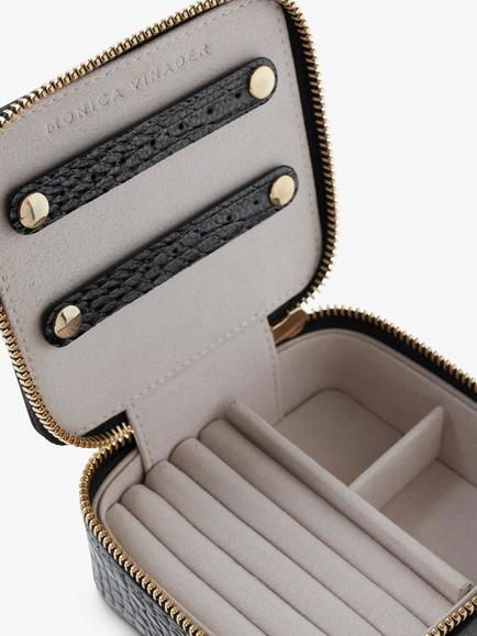 Monica Vinader Mock Croc Leather Jewellery Box, Black - view 2, Black