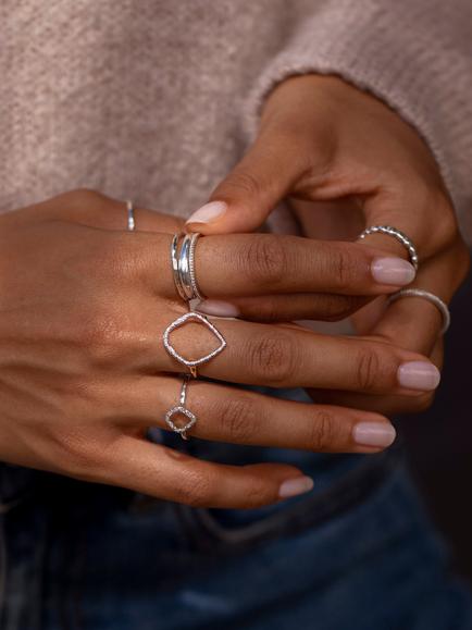 Monica Vinader Riva Diamond Kite Ring, Silver - view 2, Silver