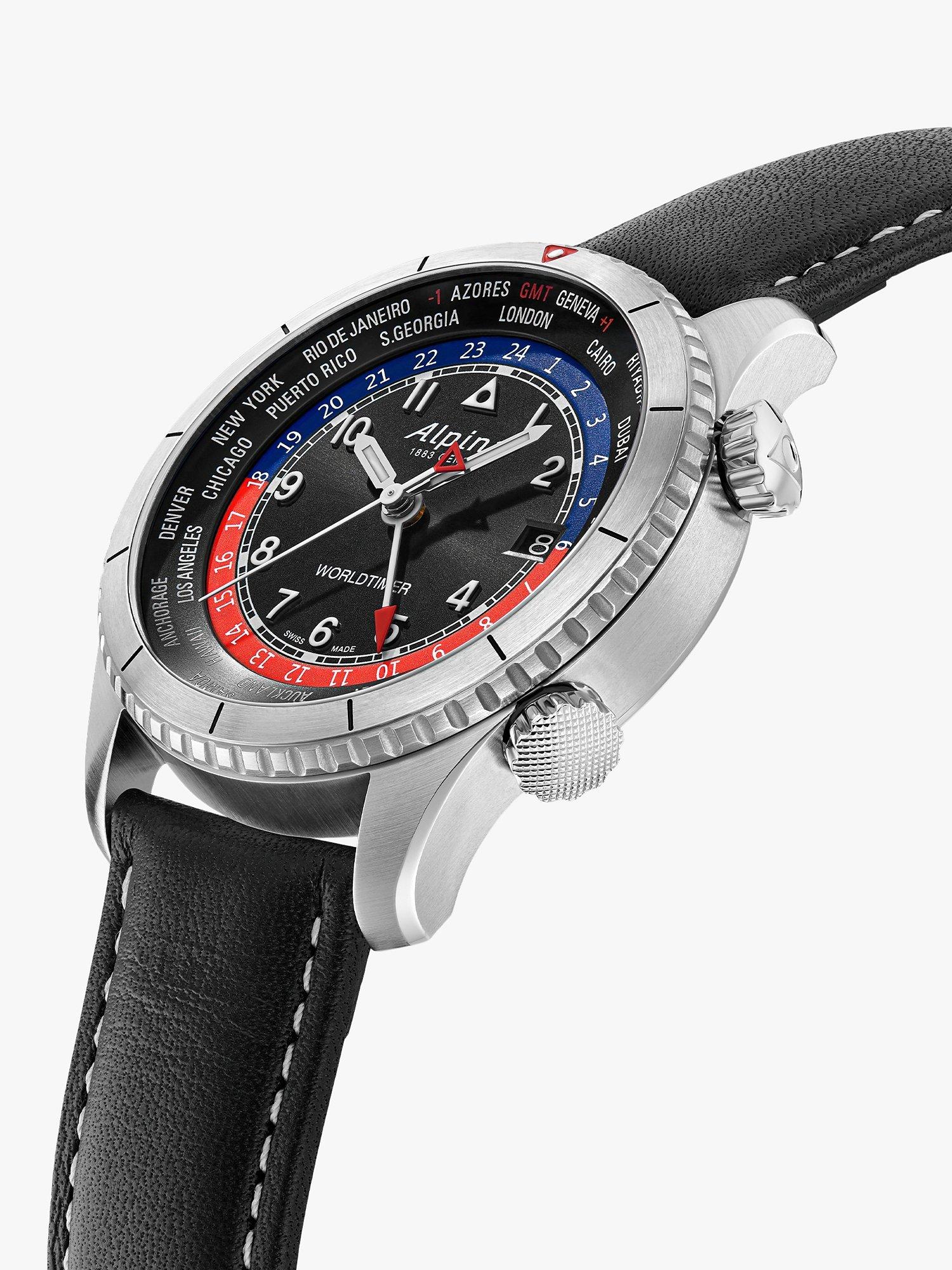 Product image 3 of 4, which shows Alpina AL-255BRB4S26 Men's Startimer Pilot Quartz Worldtimer Analogue Leather Strap Watch, Black