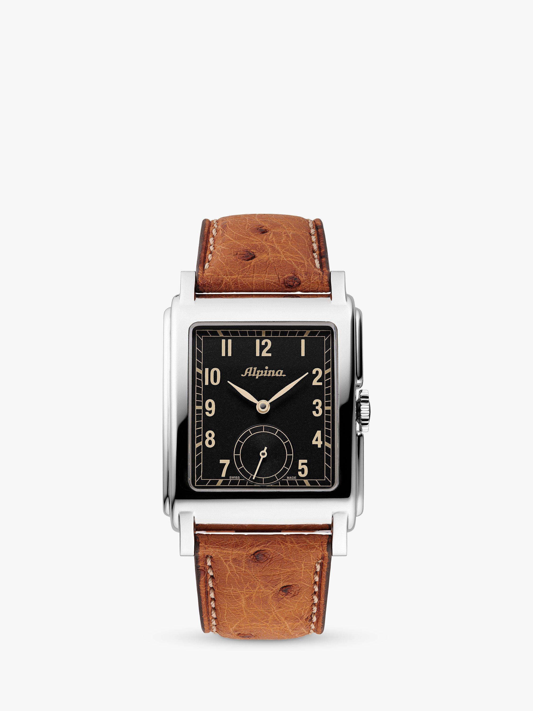 Product image 1 of 5, which shows Alpina AL-530BA3C6 Men's Alpiner Carree Automatic 140 Years Leather Strap Watch, Brown/Black