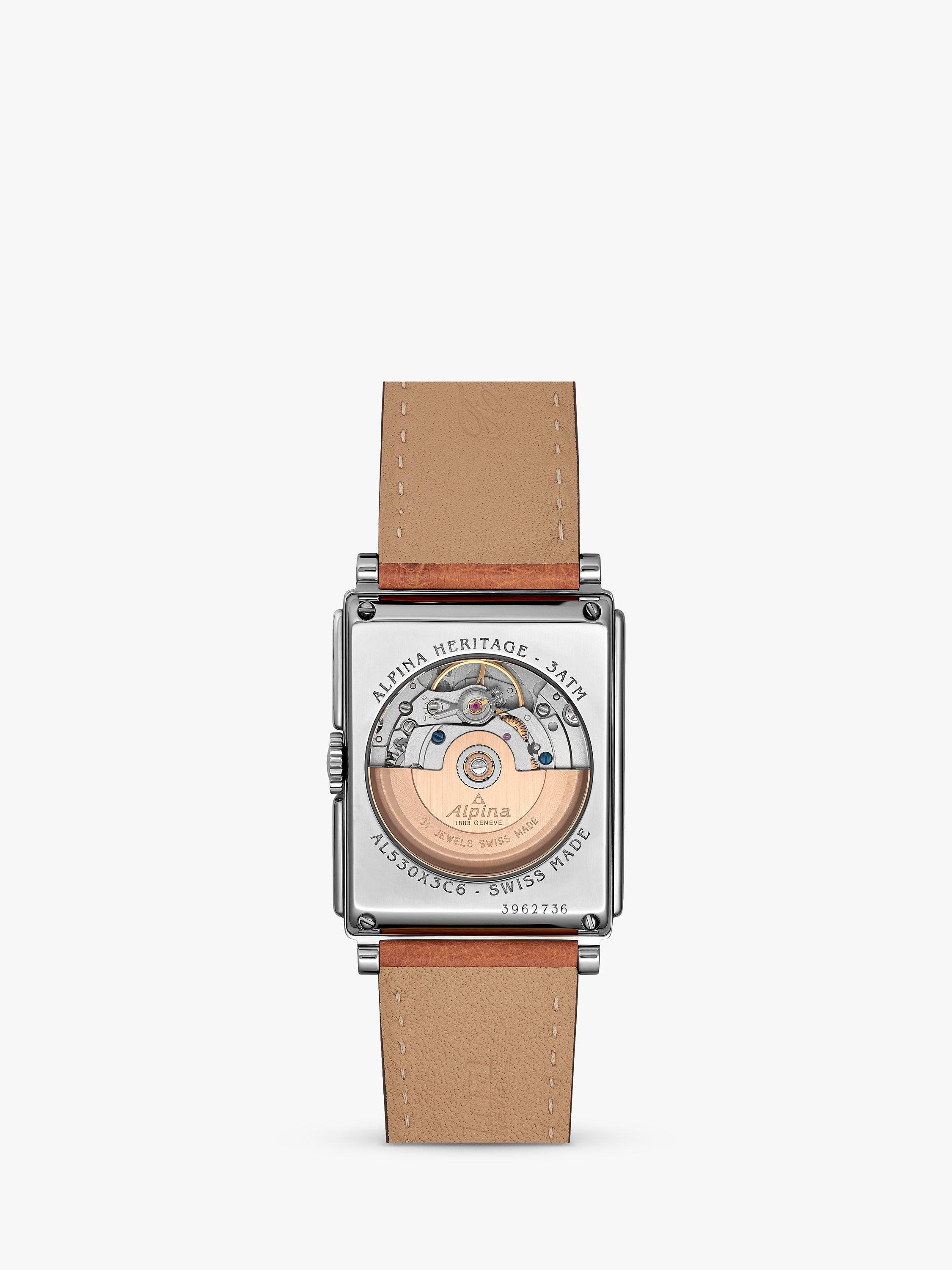 Product image 3 of 5, which shows Alpina AL-530BA3C6 Men's Alpiner Carree Automatic 140 Years Leather Strap Watch, Brown/Black