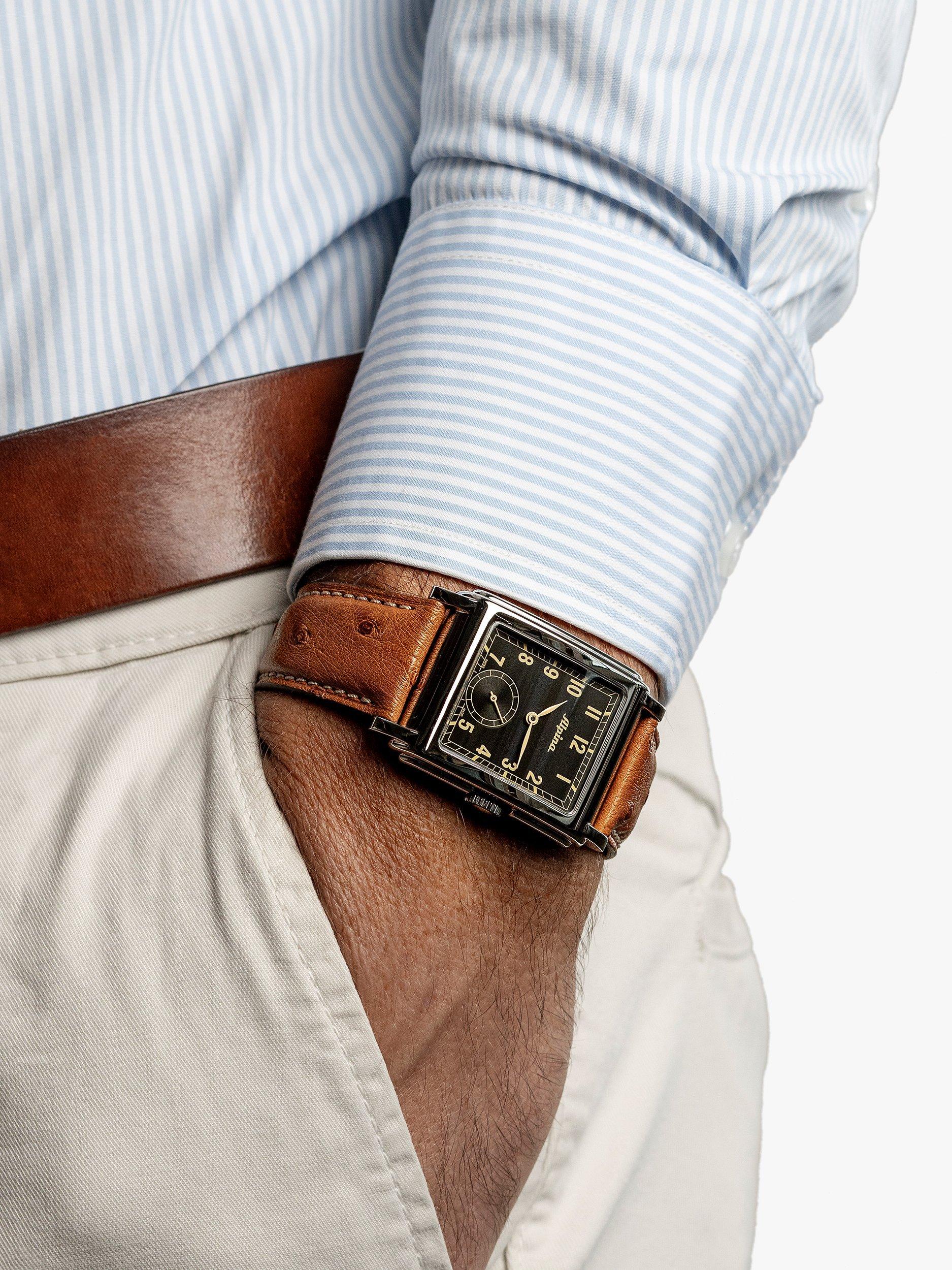 Product image 4 of 5, which shows Alpina AL-530BA3C6 Men's Alpiner Carree Automatic 140 Years Leather Strap Watch, Brown/Black