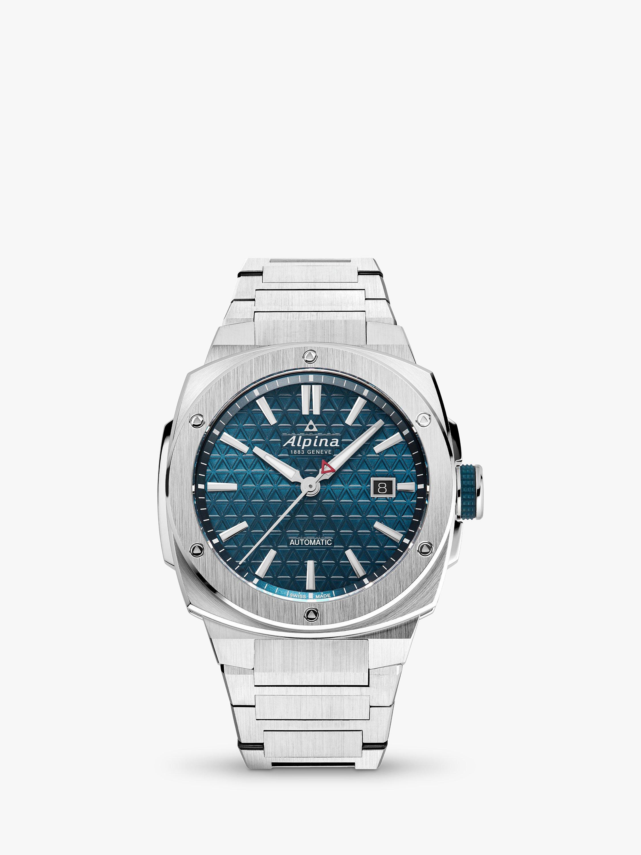 Product image 1 of 4, which shows Alpina AL-525 Men's Alpiner Extreme Automatic Bracelet Strap Watch, Silver/Blue