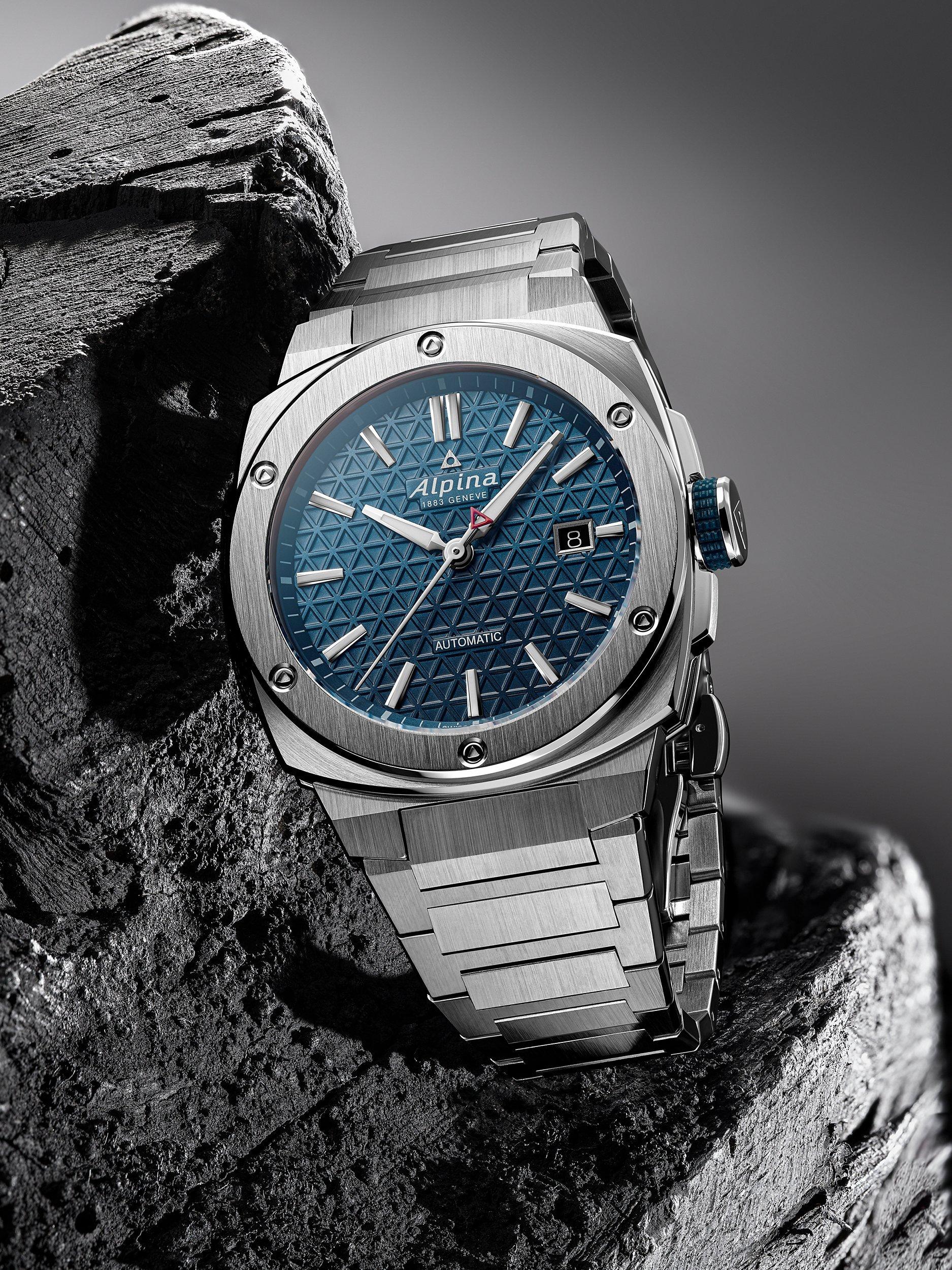 Product image 4 of 4, which shows Alpina AL-525 Men's Alpiner Extreme Automatic Bracelet Strap Watch, Silver/Blue