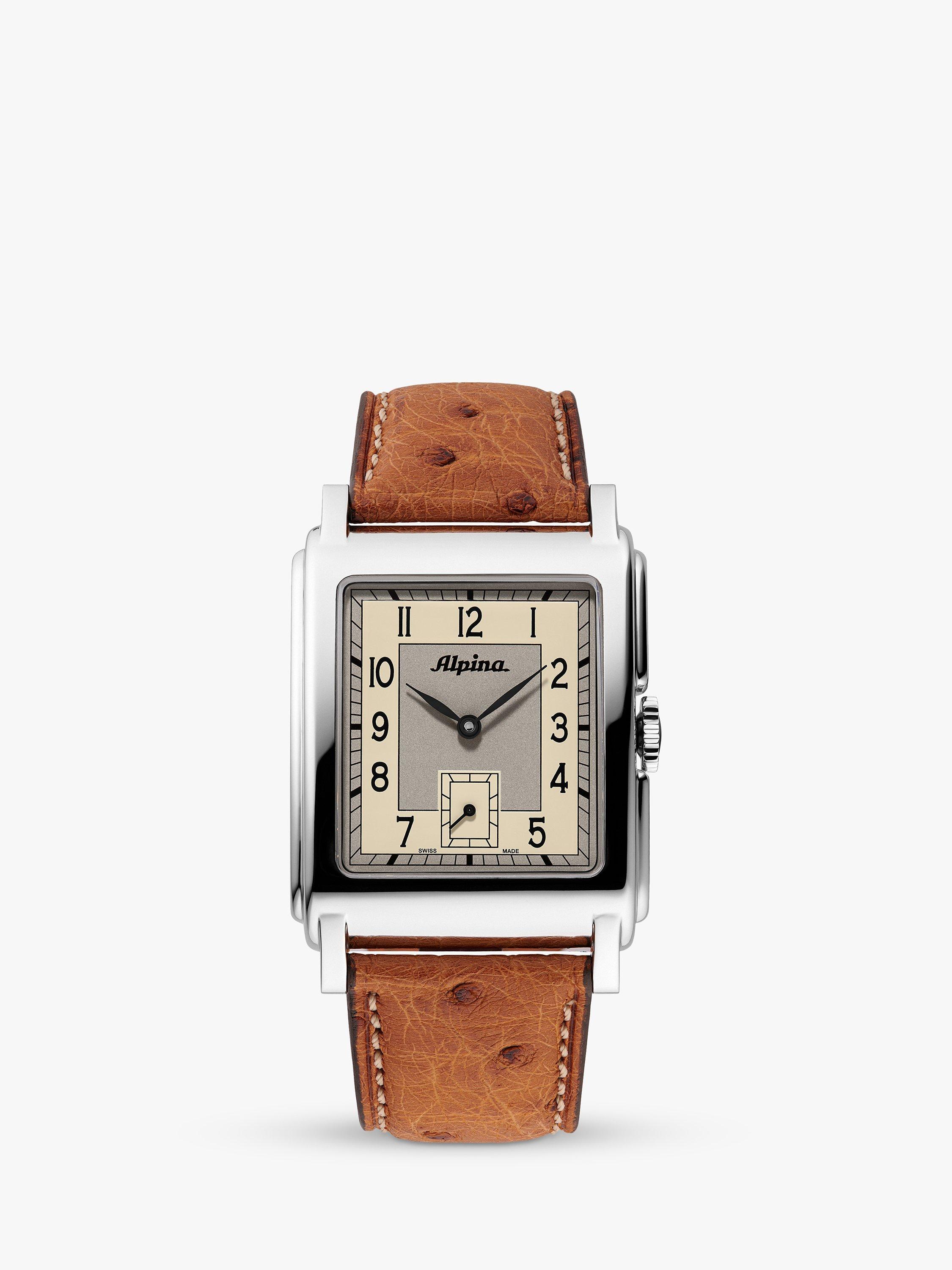 Product image 1 of 4, which shows Alpina AL-530SAC3C6 Men's Alpiner Heritage Carree Automatic 140 Years Leather Strap Watch, Brown/Cream