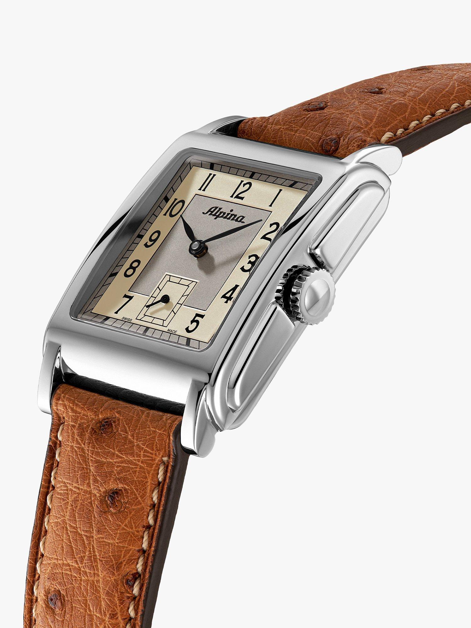 Product image 2 of 4, which shows Alpina AL-530SAC3C6 Men's Alpiner Heritage Carree Automatic 140 Years Leather Strap Watch, Brown/Cream