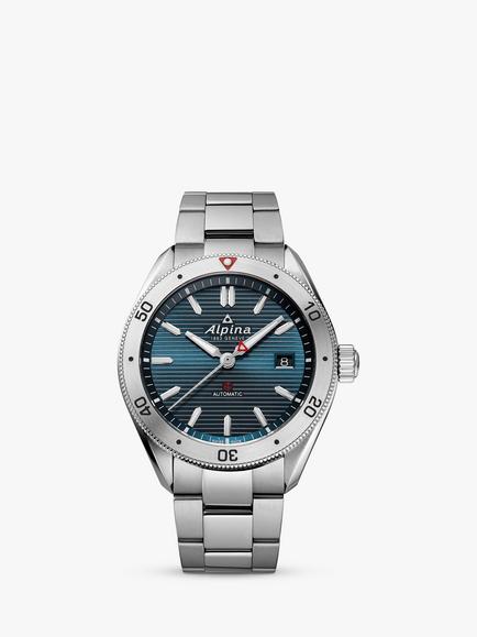 Alpina AL-525NS4AQ6B Men's Alpiner 4 Automatic Bracelet Strap, Silver/Blue, Silver/Blue