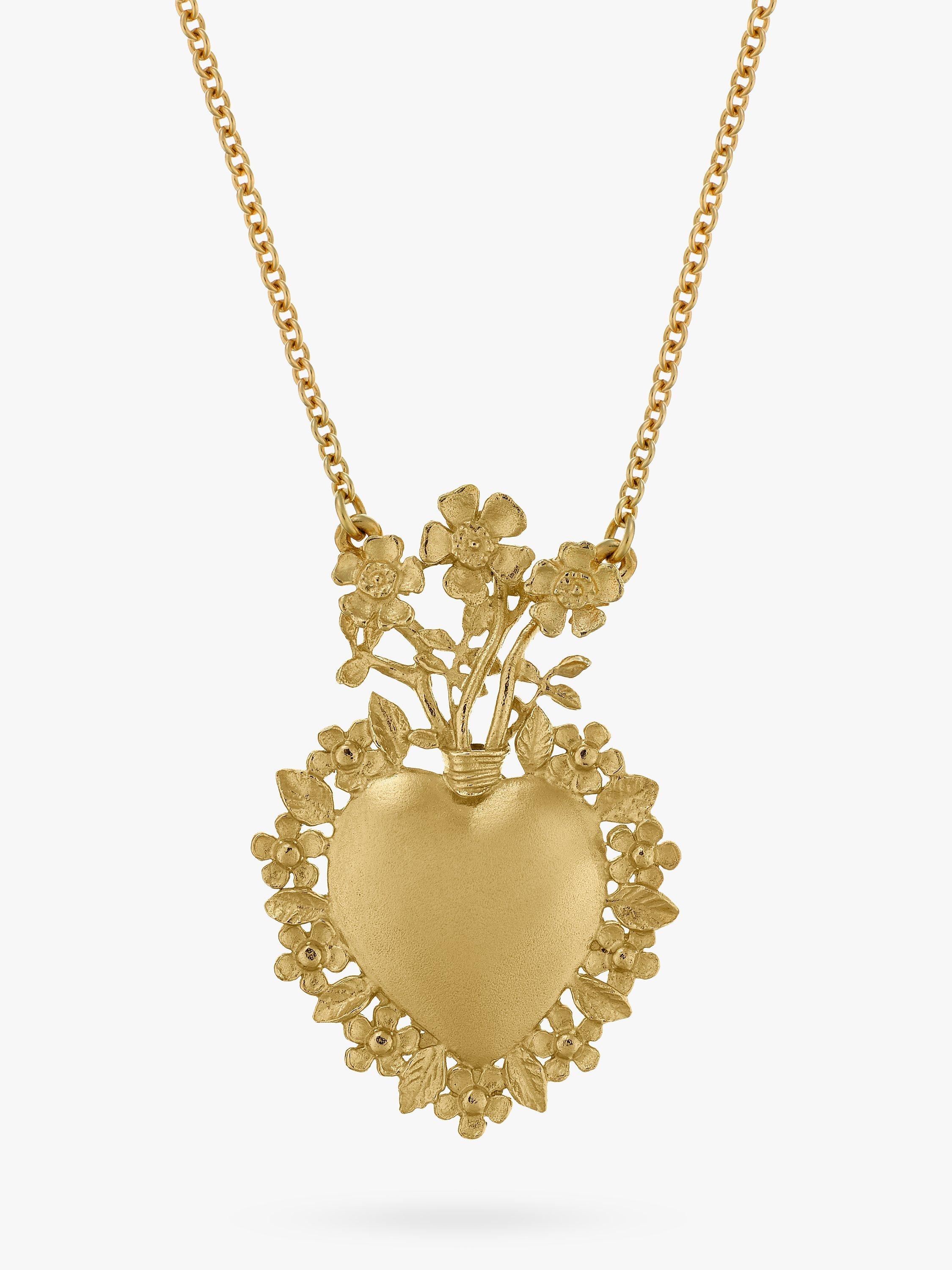 Alex Monroe Heart Rose Pendant Necklace Gold