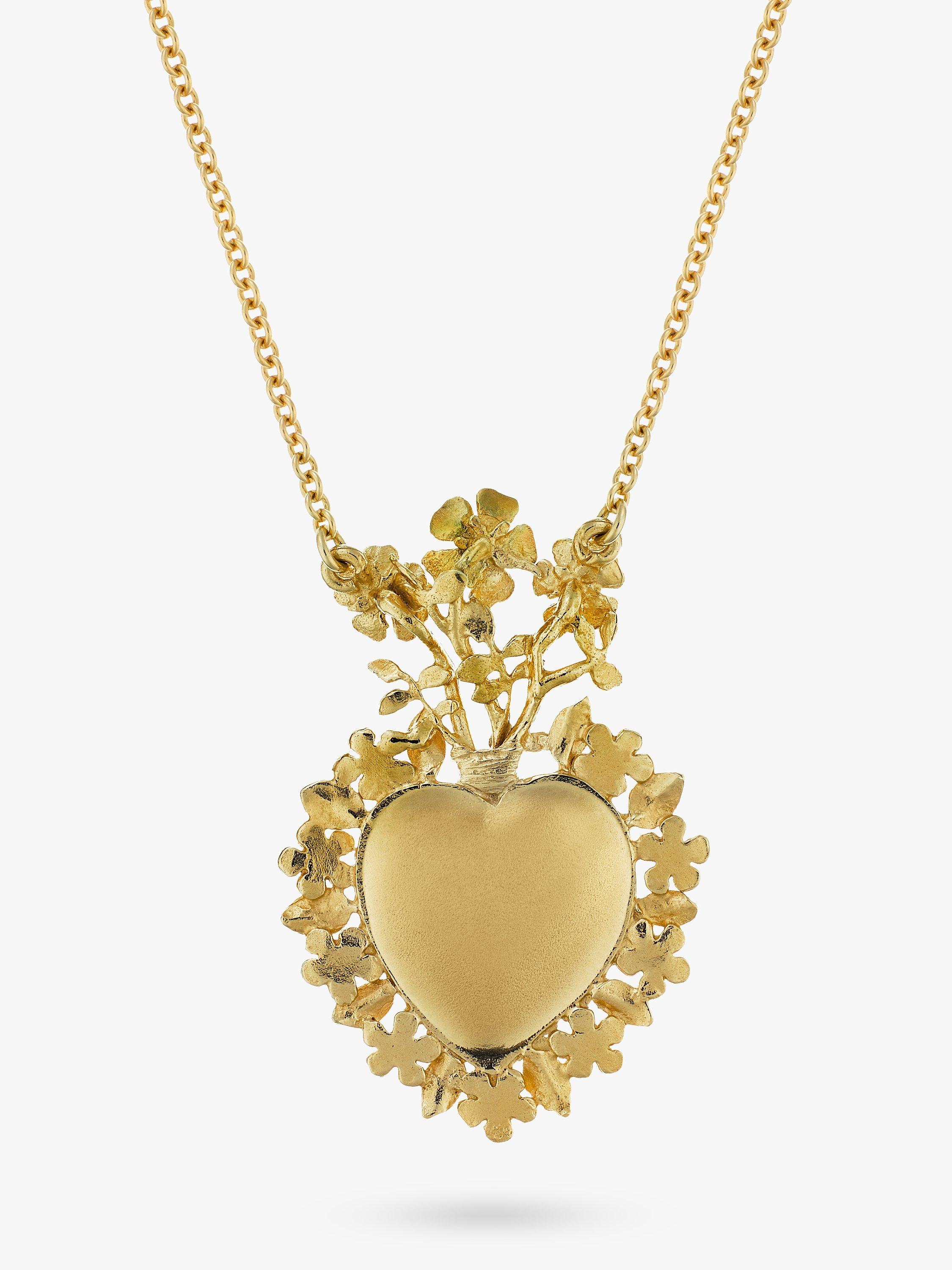 Product image 3 of 4, which shows Alex Monroe Heart Rose Pendant Necklace, Gold