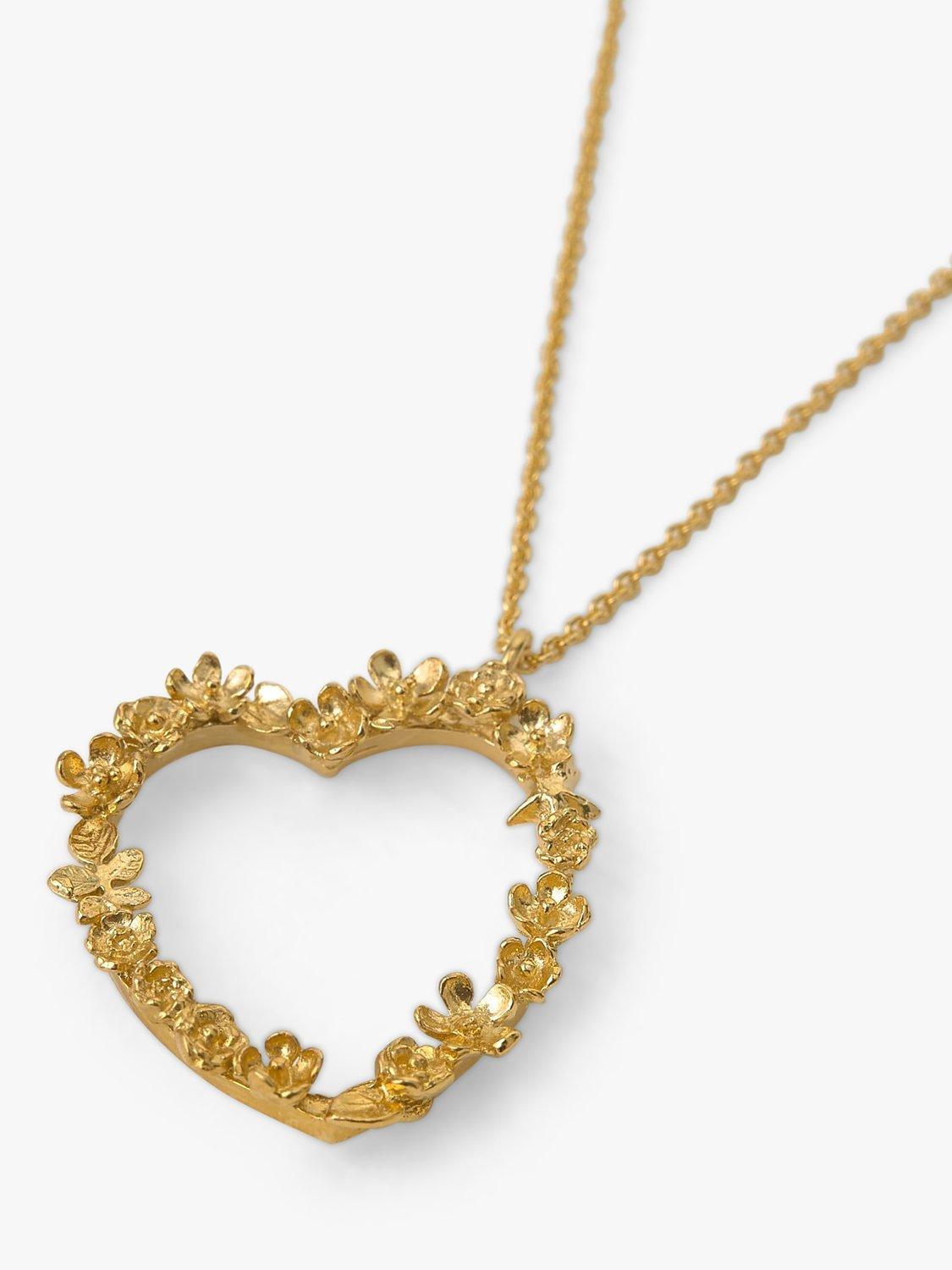 Product image 3 of 4, which shows Alex Monroe Floral Heart Pendant Necklace, Gold