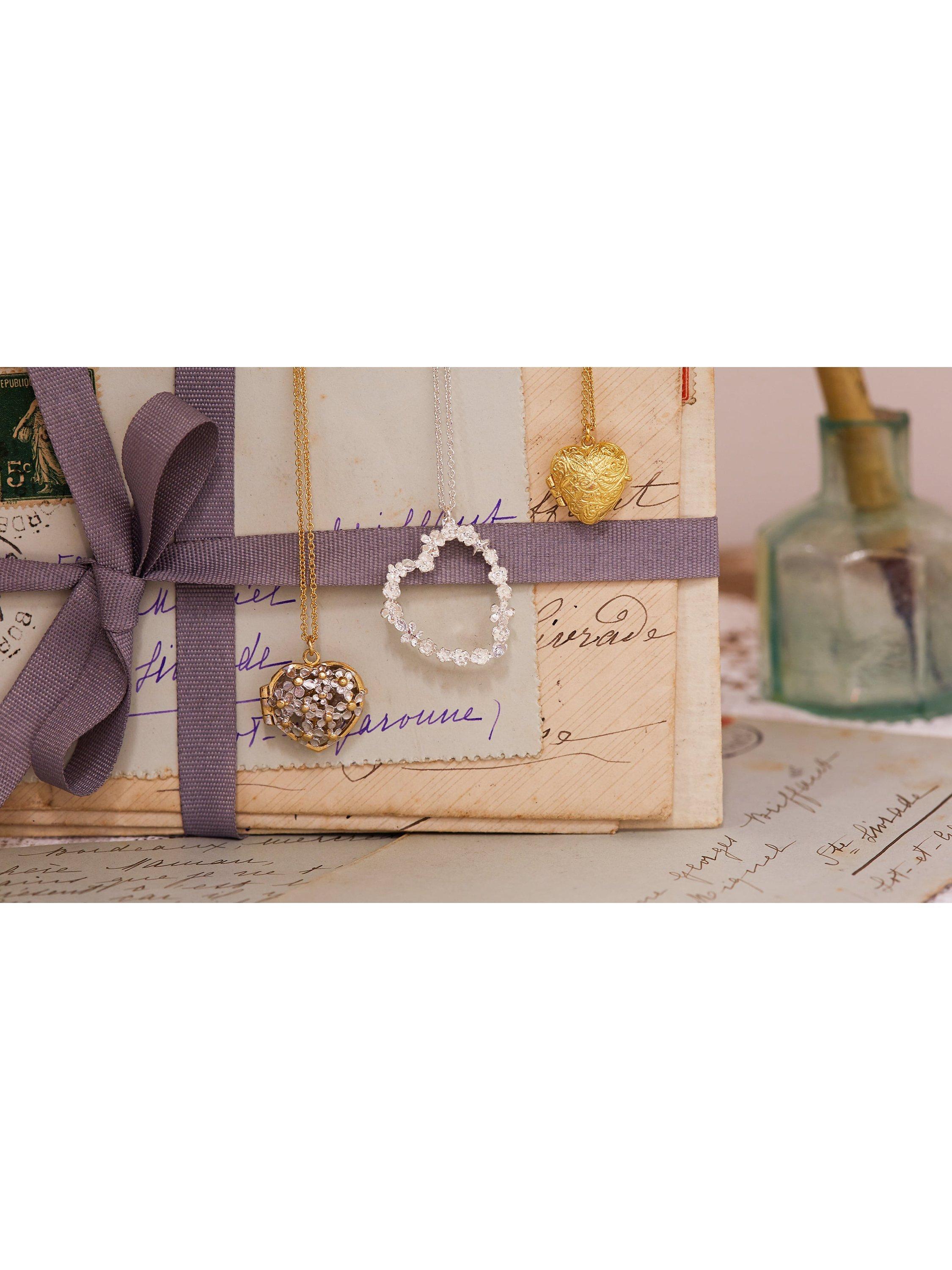 Product image 4 of 4, which shows Alex Monroe Floral Heart Pendant Necklace, Gold