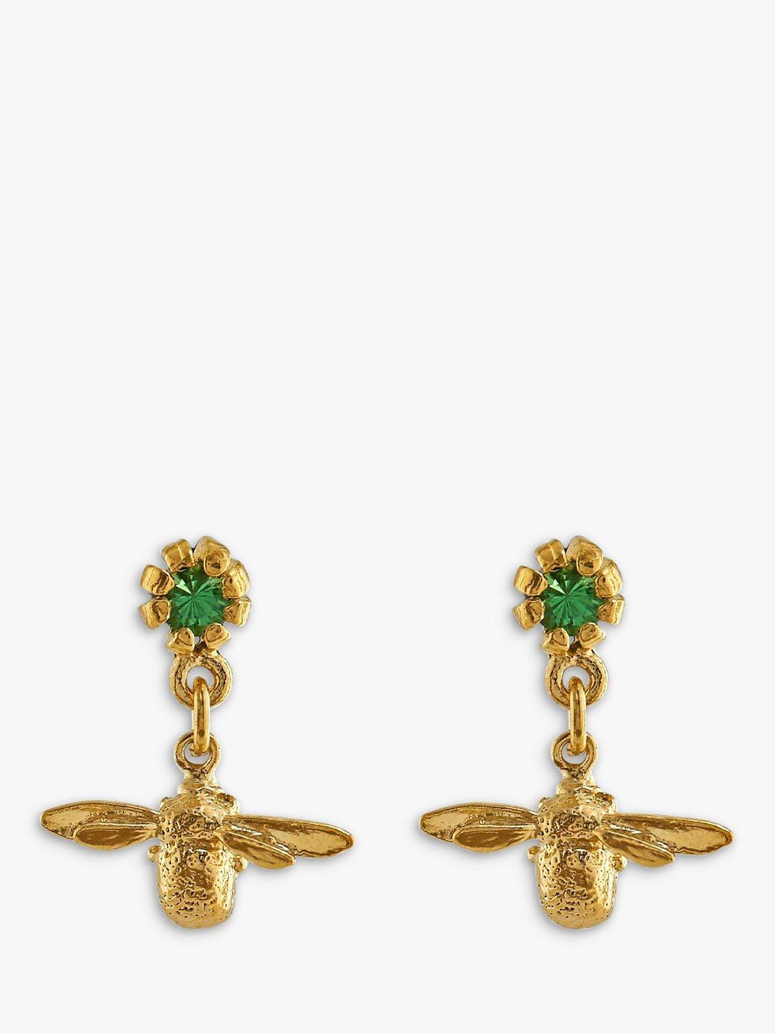Product image 1 of 4, which shows Alex Monroe Earth Day Bee Drop Earrings, Gold/Green