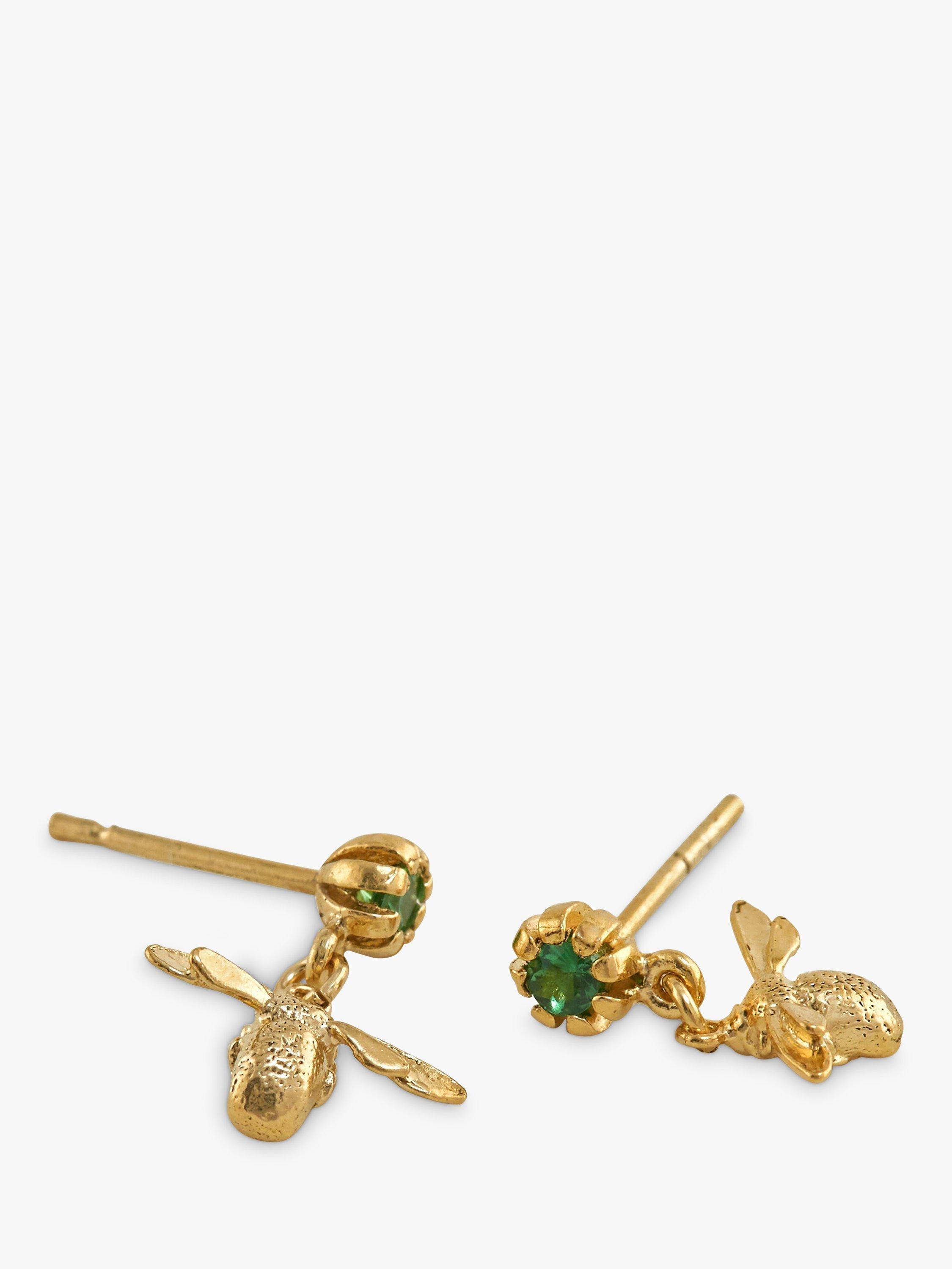Product image 3 of 4, which shows Alex Monroe Earth Day Bee Drop Earrings, Gold/Green