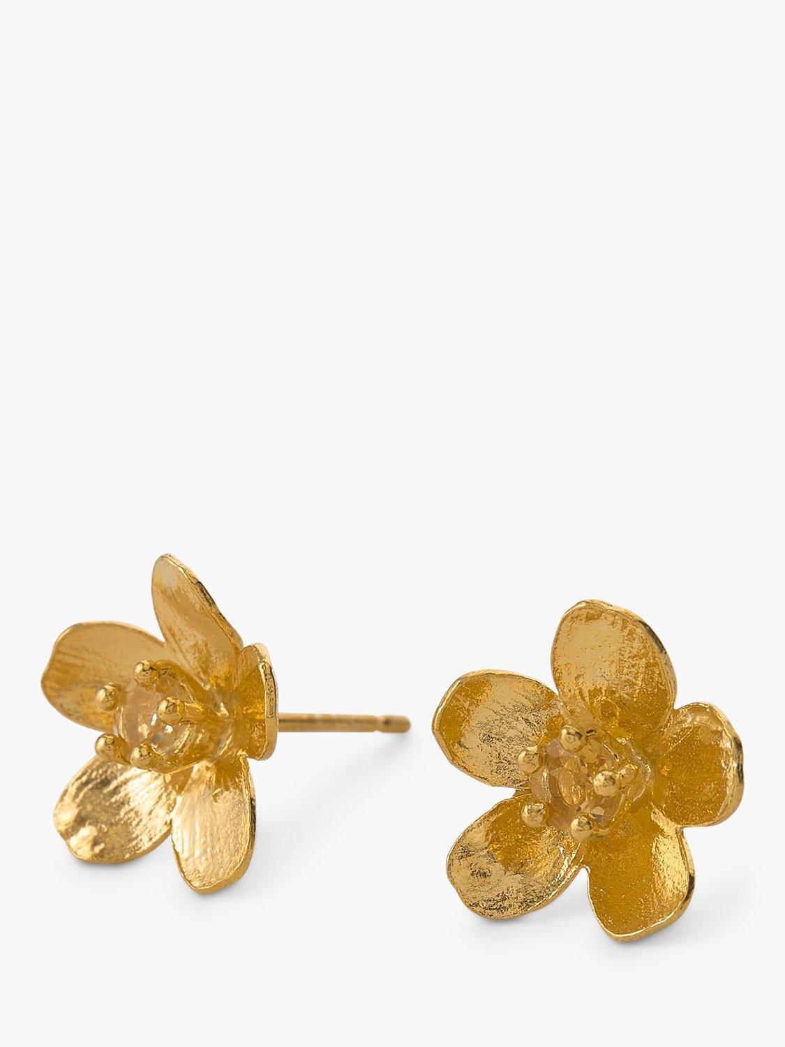 Product image 3 of 3, which shows Alex Monroe Buttercup Flower Yellow Citrine Stud Earrings, Gold