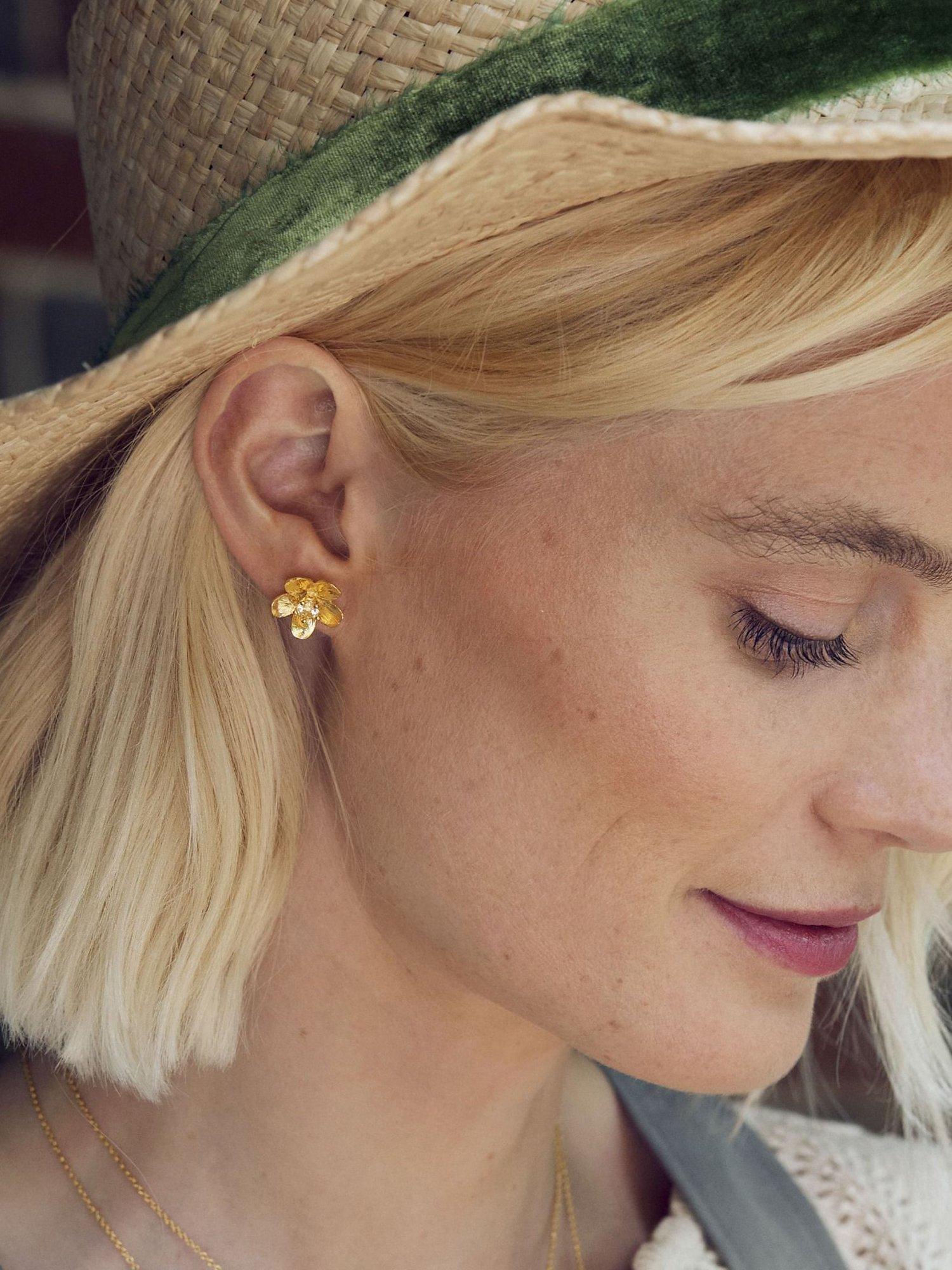Product image 2 of 3, which shows Alex Monroe Buttercup Flower Yellow Citrine Stud Earrings, Gold