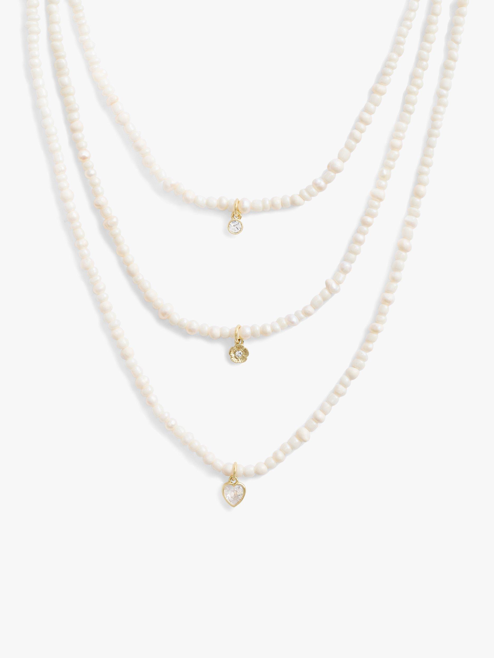 Coach Freshwater Pearl & Cyrstal Triple Layered Necklace, Pearl