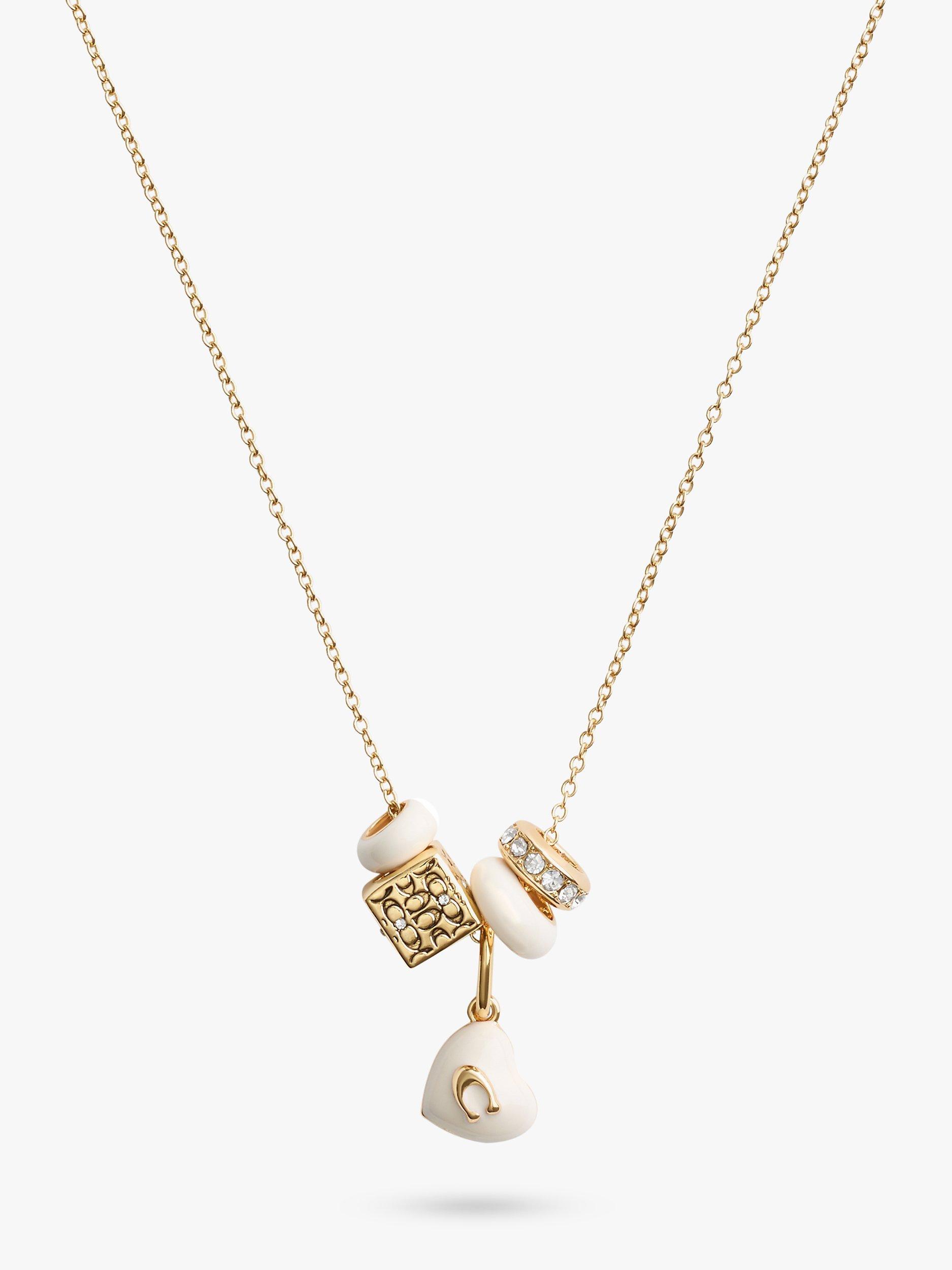 Coach Mixed Beads Enamel Heart Pendant Necklace, White