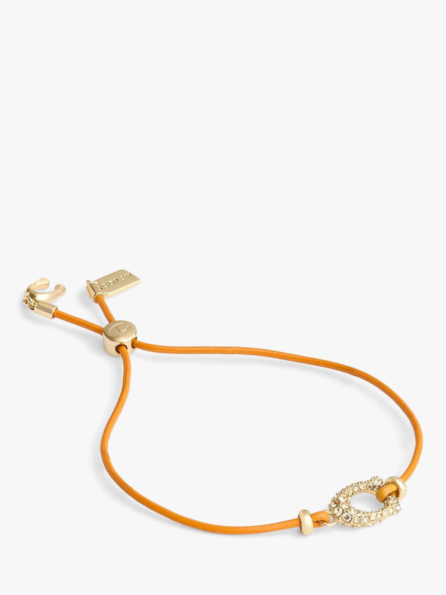 Coach Pave Sculpted C Leather Slider Bracelet, Orange