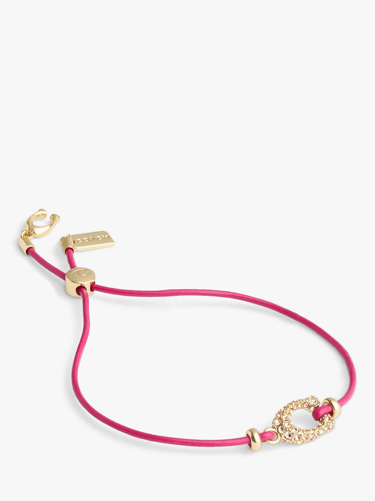 Coach Pave Sculpted C Leather Slider Bracelet, Pink