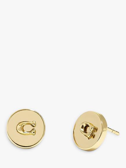 Coach Sculpted C Round Stud Earrings, Shiny Gold, Shiny Gold