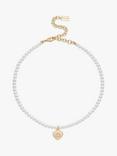 Coach Sculpted C Heart Pendant Faux Pearl Choker Necklace, Pearl/Gold