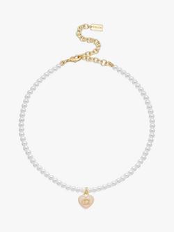 Coach Sculpted C Heart Pendant Faux Pearl Choker Necklace, Pearl/Gold, Pearl/Gold