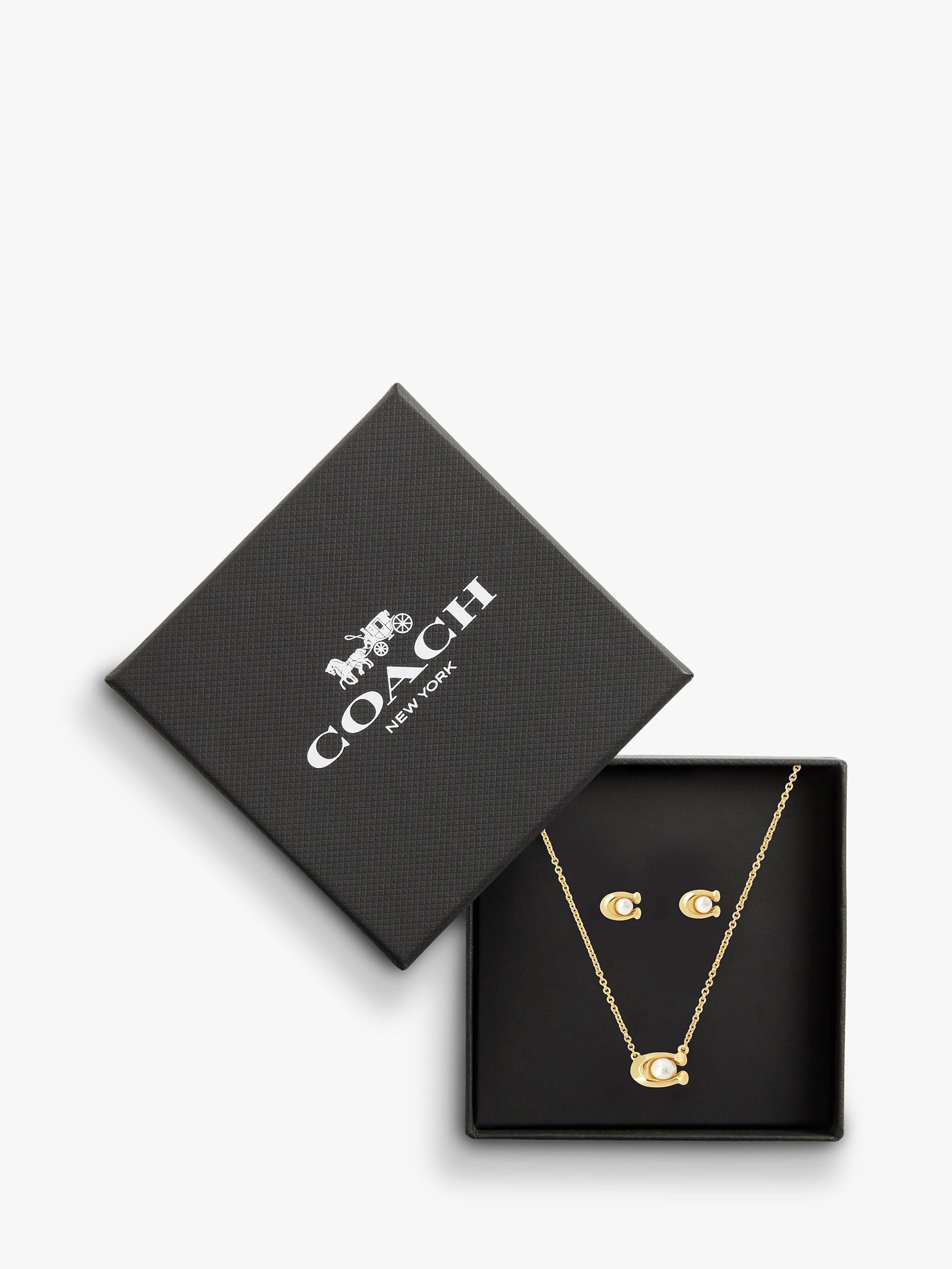 Product image 2 of 4, which shows Coach Sculpted C and Faux Pearl Pendant Necklace and Stud Earrings Jewellery Set, Pearl