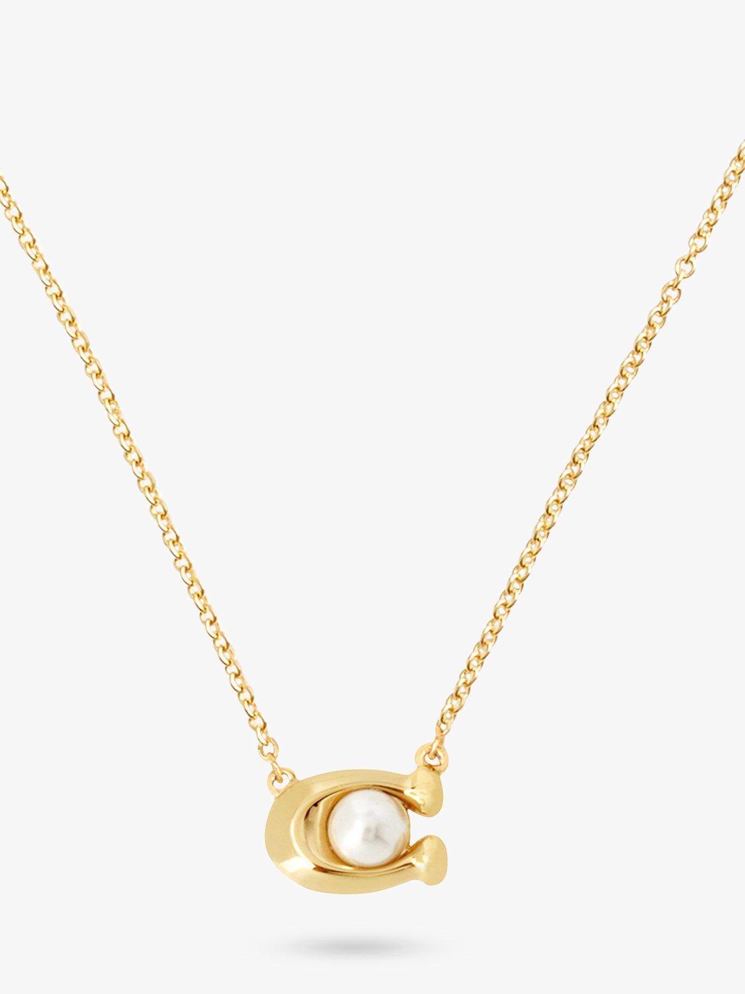 Product image 3 of 4, which shows Coach Sculpted C and Faux Pearl Pendant Necklace and Stud Earrings Jewellery Set, Pearl