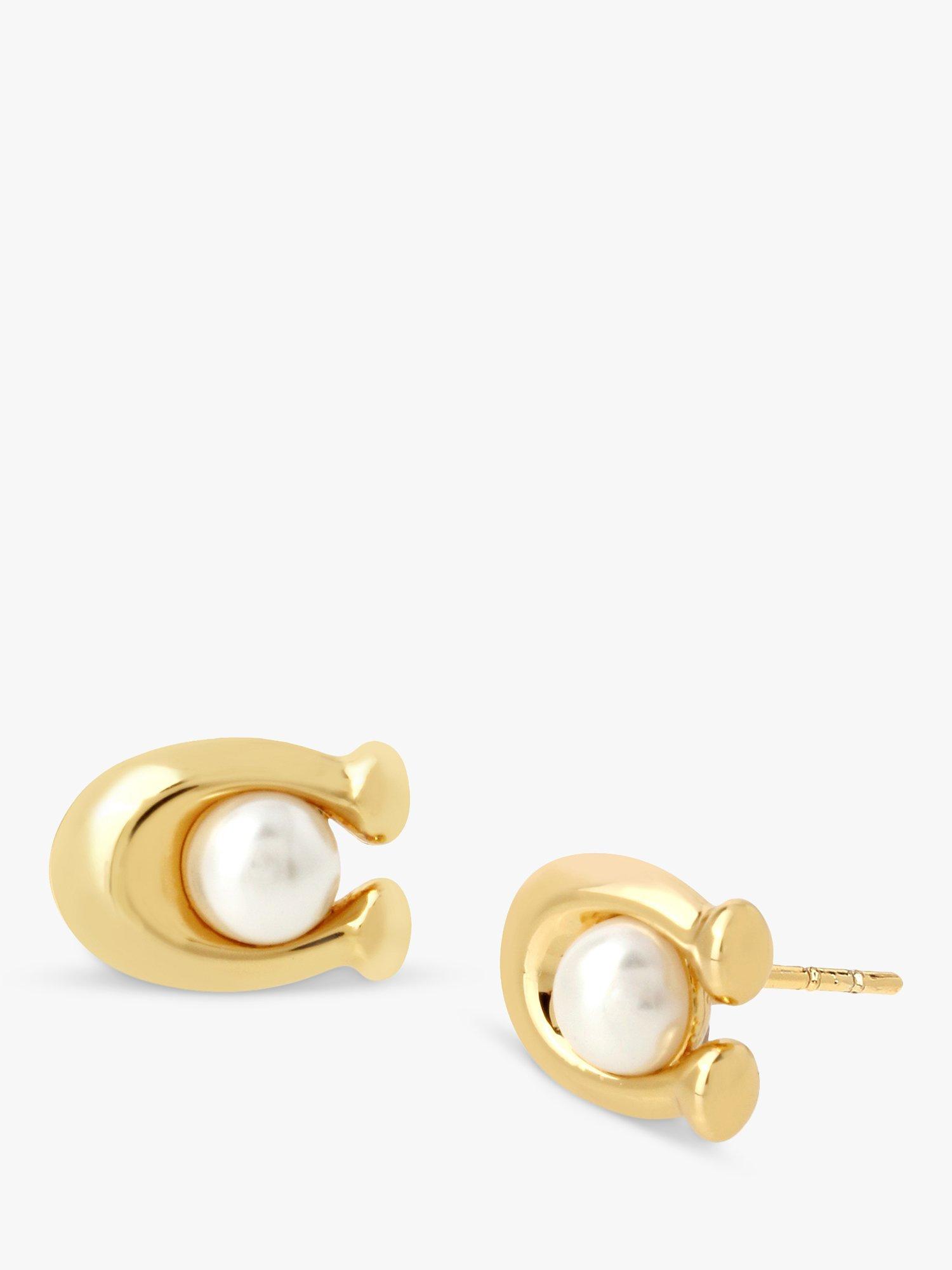 Product image 4 of 4, which shows Coach Sculpted C and Faux Pearl Pendant Necklace and Stud Earrings Jewellery Set, Pearl