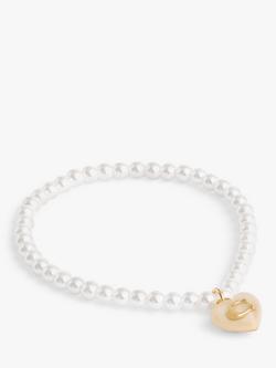 Coach Sculpted C Heart Charm Faux Pearl Bracelet, Pearl/Gold, Pearl/Gold