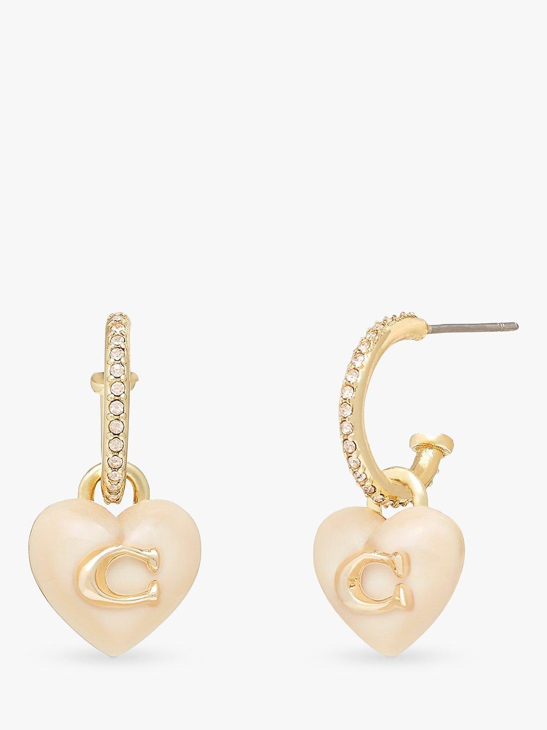 COACH popular Heart Drop Earrings Cubic Zirconia, Glass Pink Gold Earrings NEW